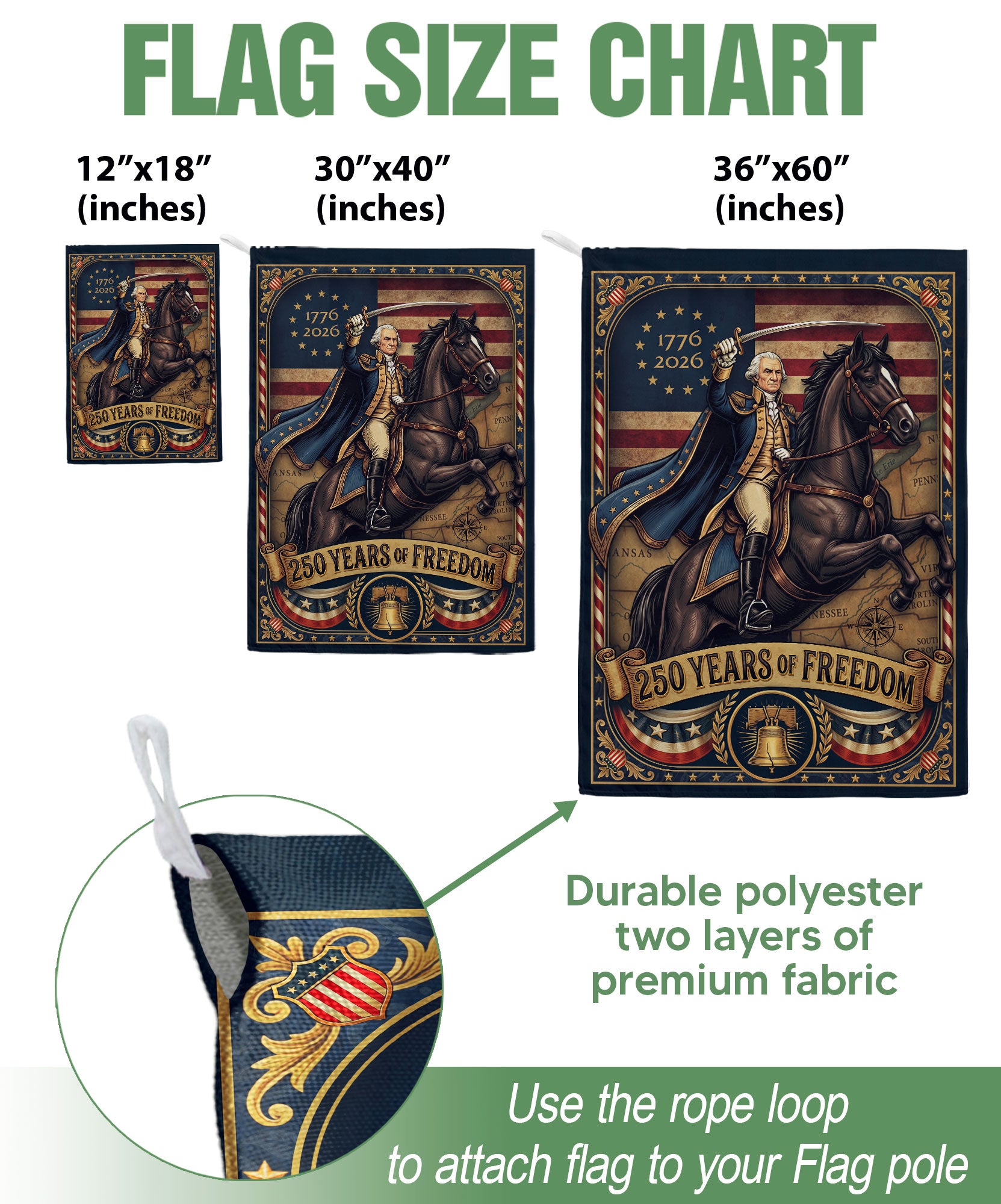 USA 250th Anniversary House Flag - George Washington Revolutionary War Banner