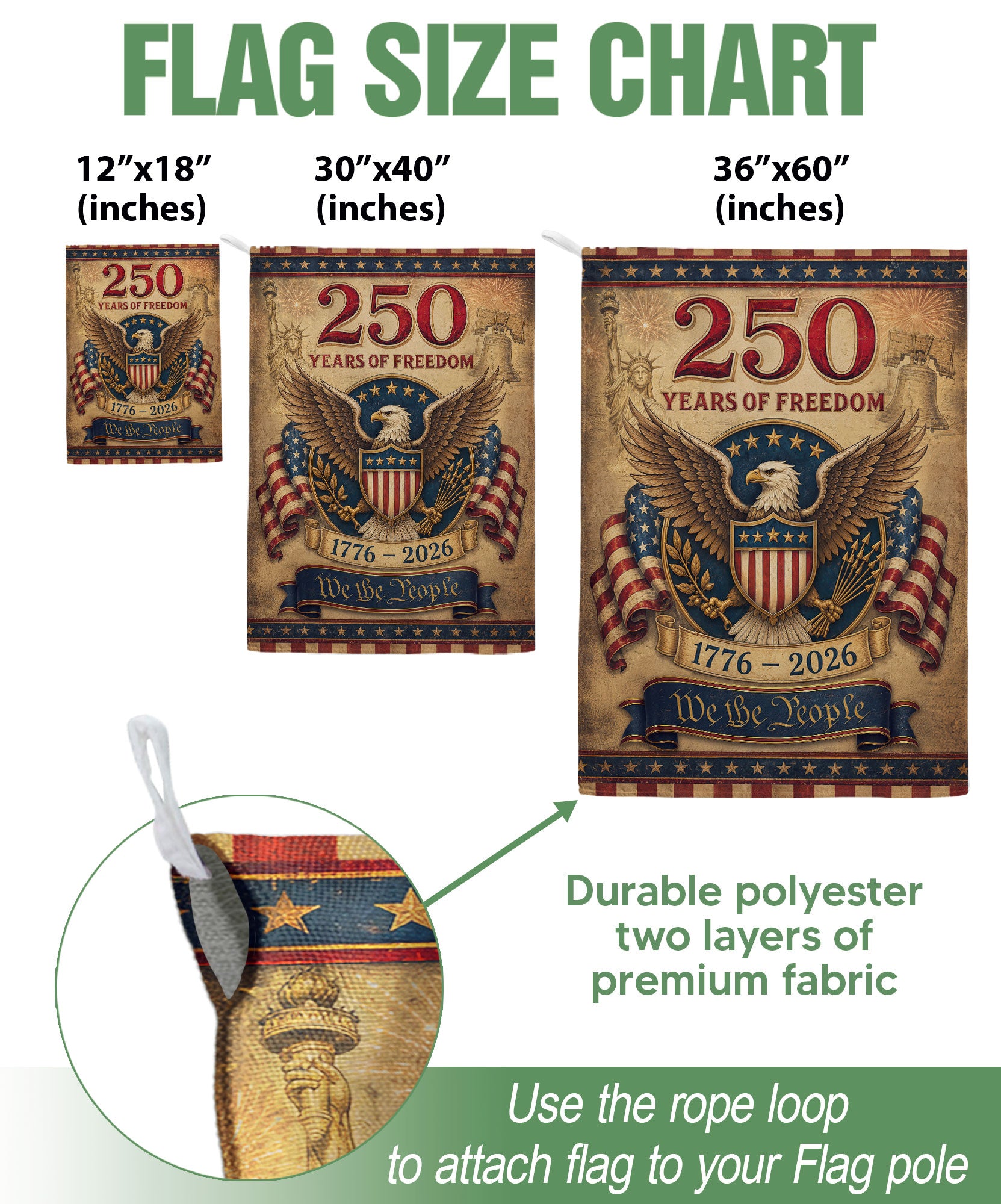250 Years of Freedom House Flag Patriotic Bald Eagle We The People Decor