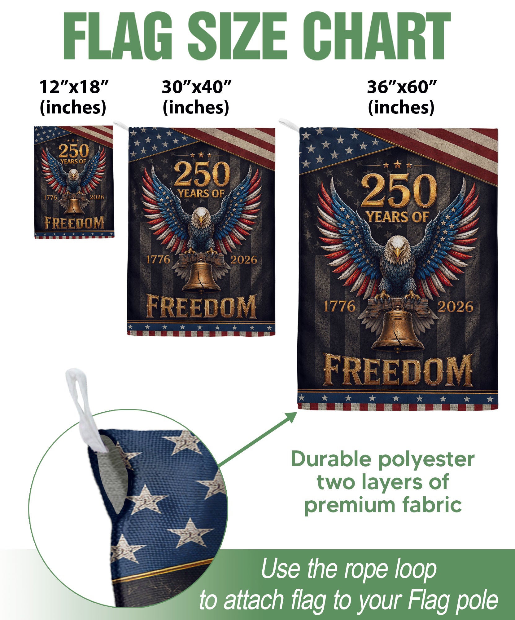 250 Years of Freedom House Flag Patriotic Eagle Liberty Bell USA Decor
