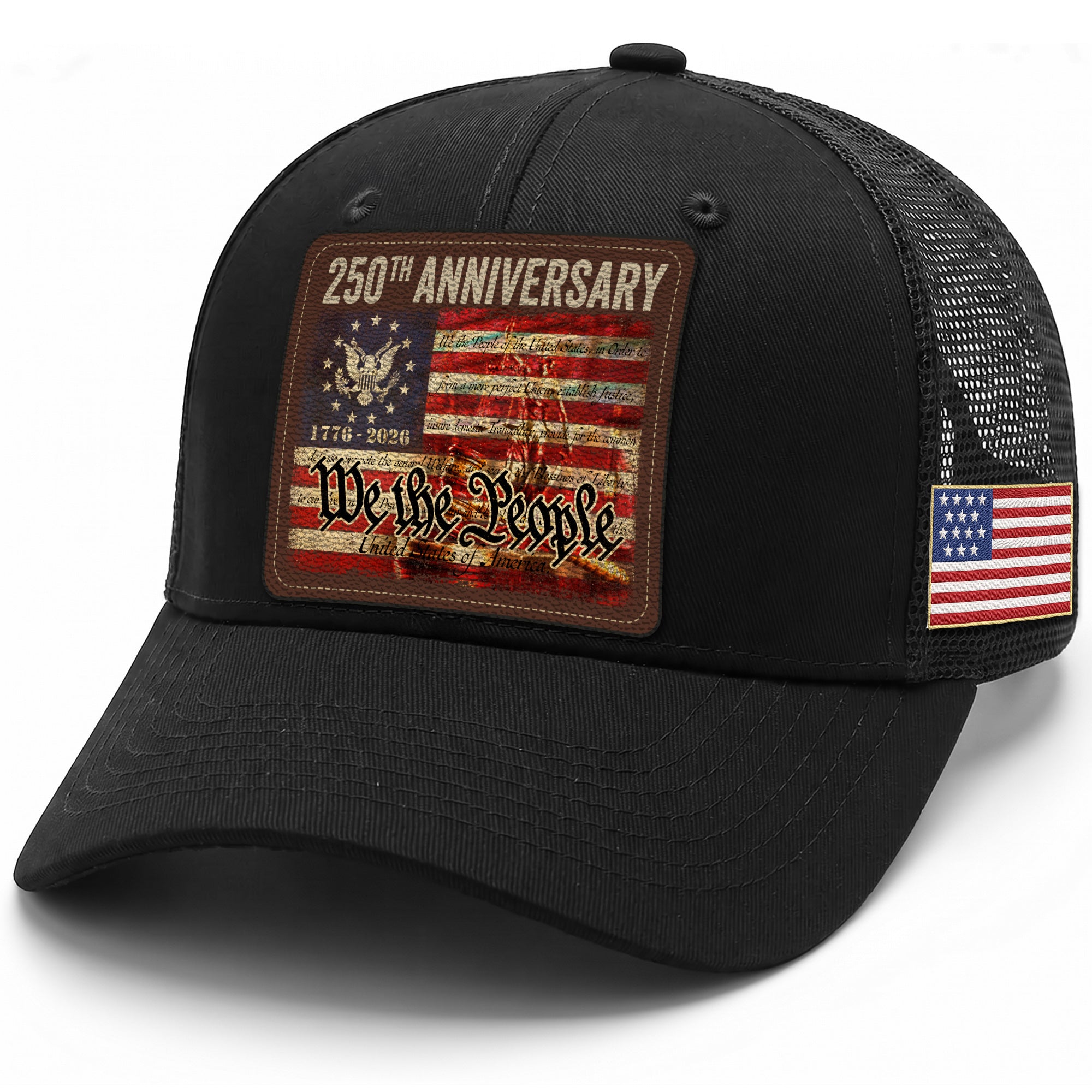 US 250th Anniversary Leather Patch Hat We The People Constitution Trucker Cap upsale