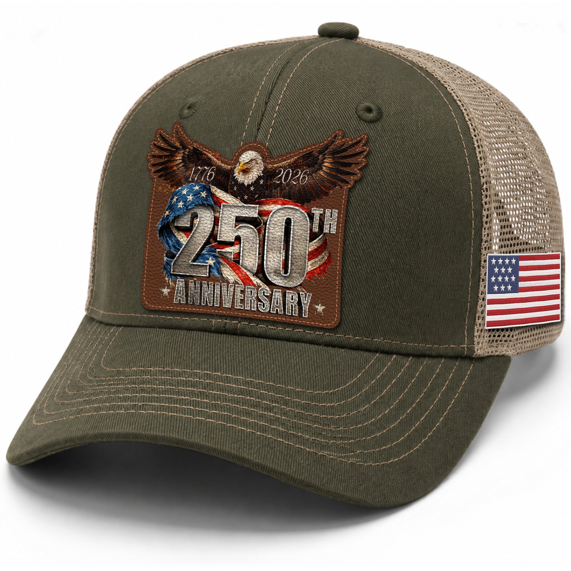 US 250th Anniversary Leather Patch Hat Patriotic Eagle Trucker Cap upsale