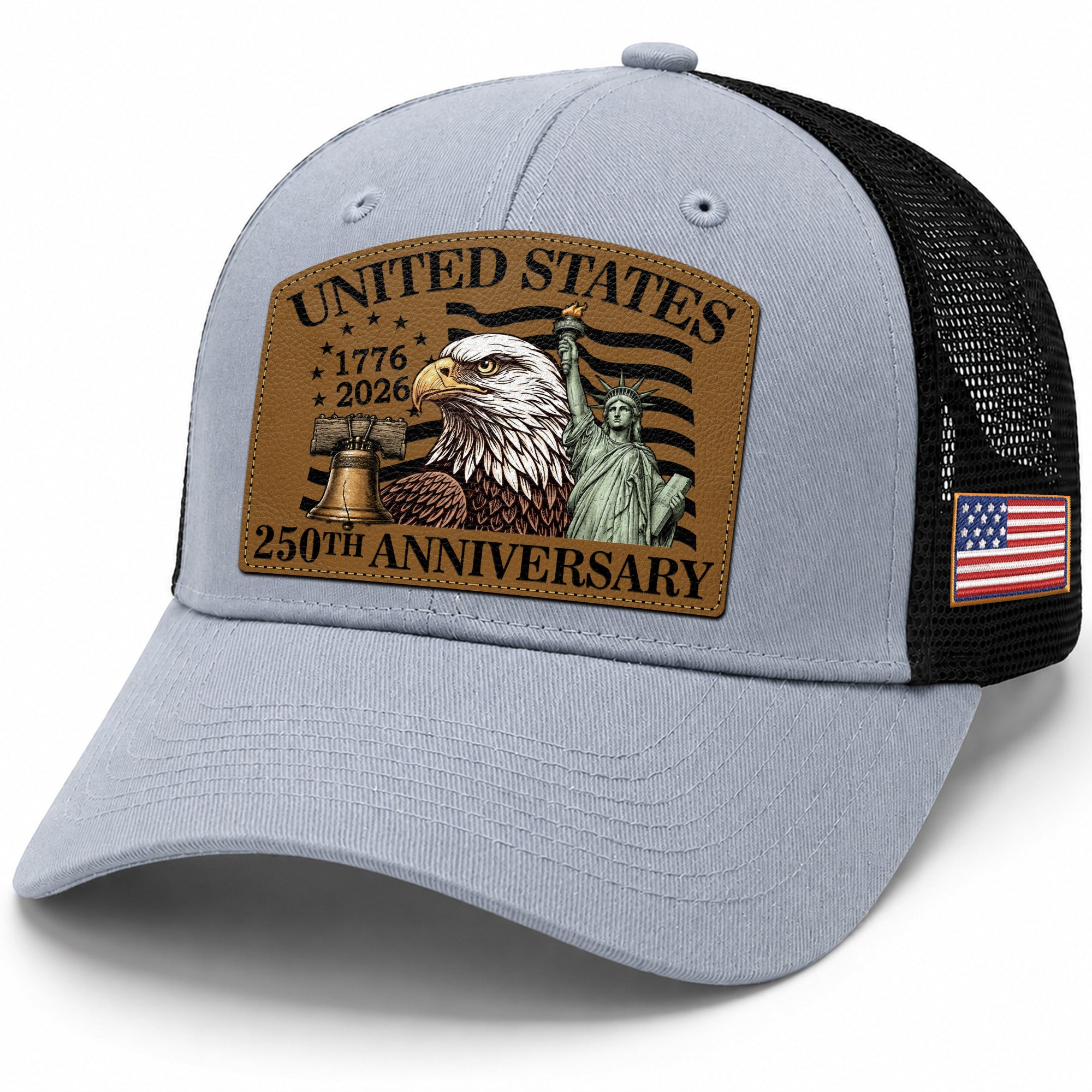 US 250th Anniversary Leather Patch Hat Patriotic American Eagle Trucker Cap