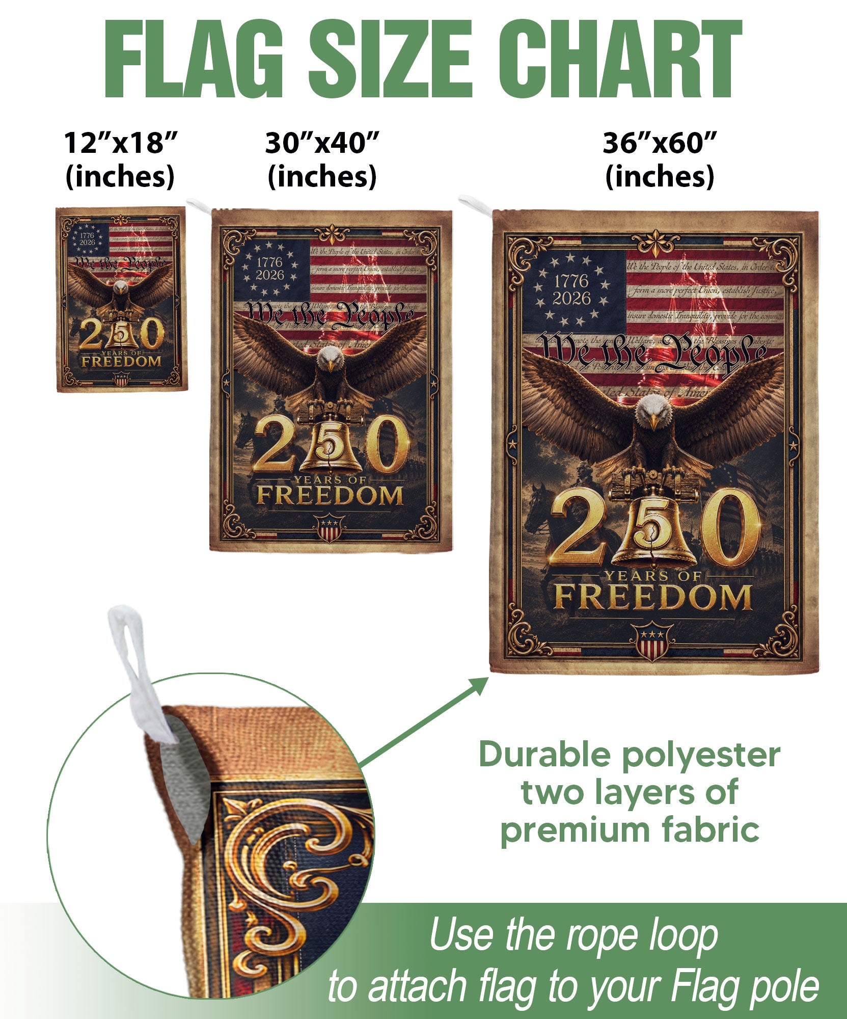 USA 250th Anniversary House Flag Patriotic Bald Eagle We the People Liberty Icons Banner