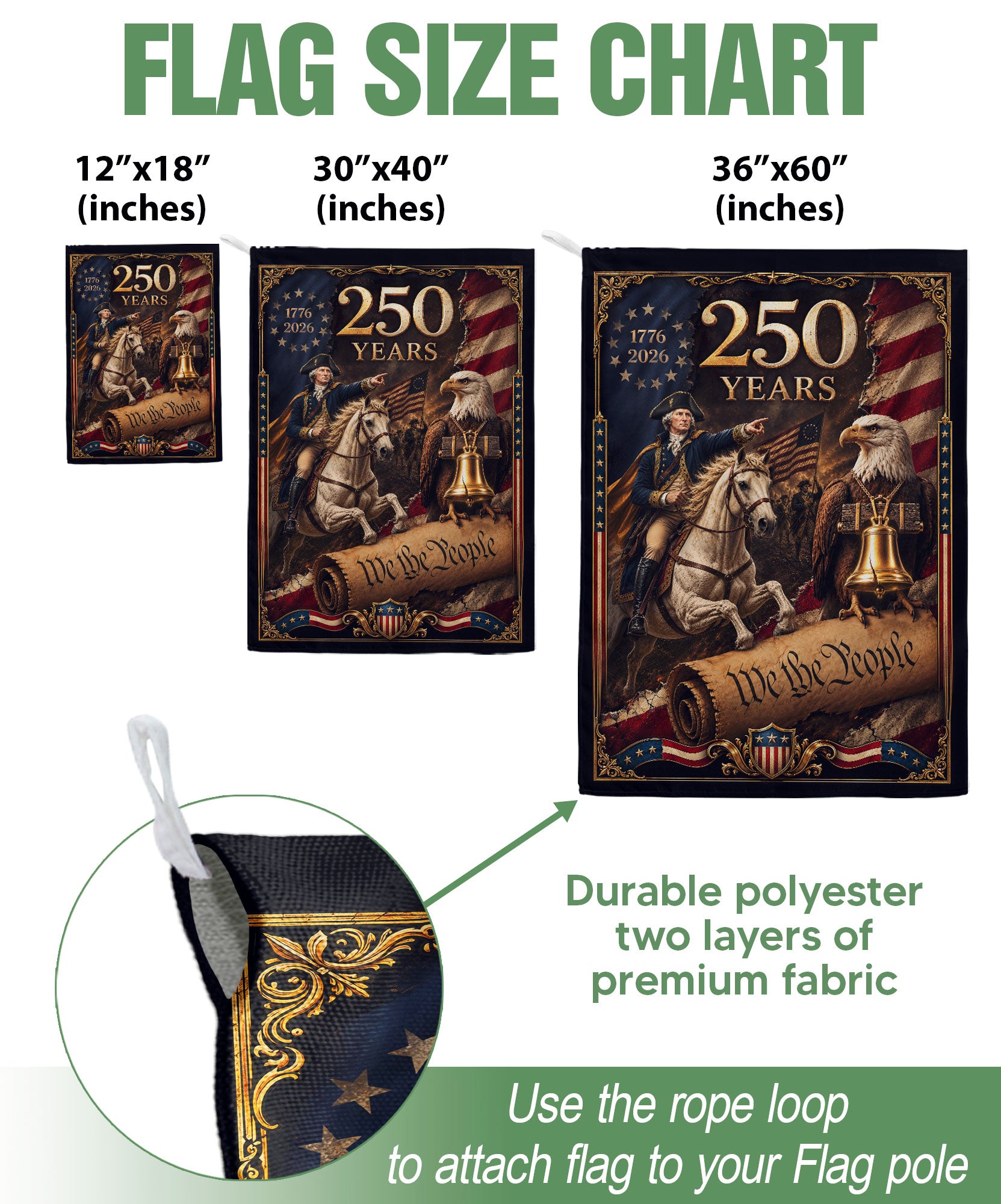 250 Years of Freedom House Flag 1776-2026 George Washington Bald Eagle Liberty Icons Banner