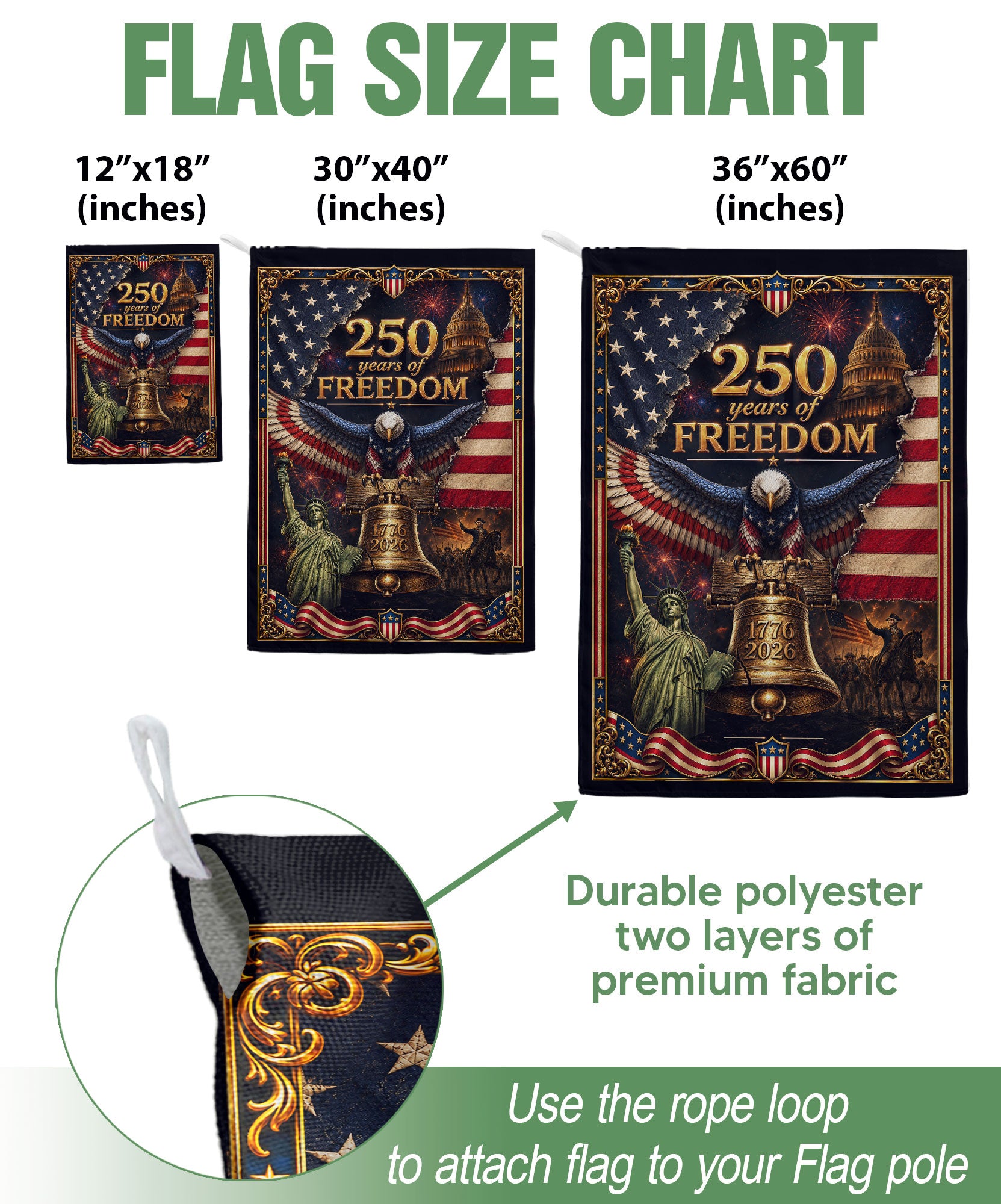 250 Years of Freedom Garden Flag 1776-2026 Patriotic Bald Eagle Liberty Bell US Decor
