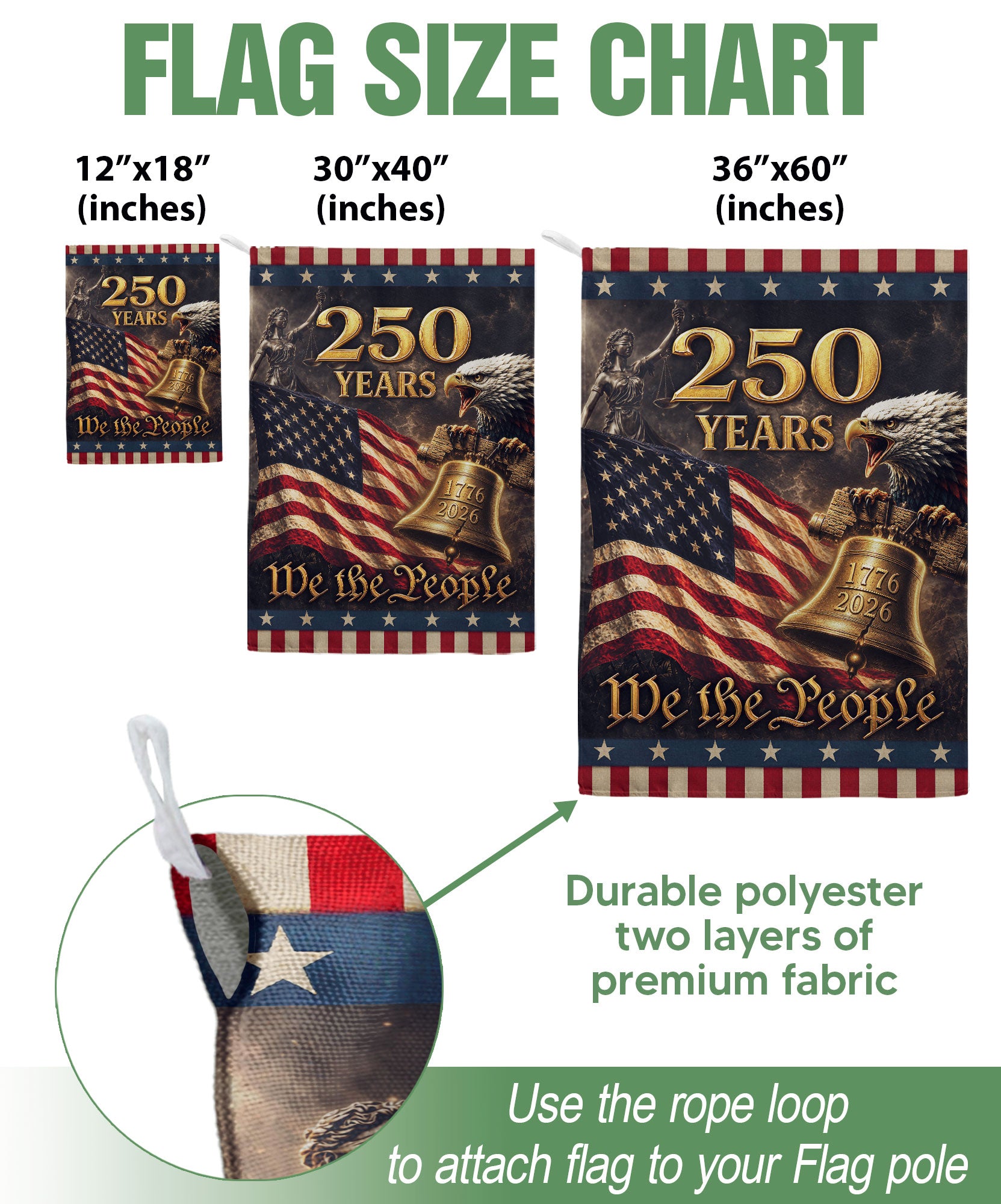 250th Anniversary USA House Flag 1776-2026 Bald Eagle We the People Patriotic Banner