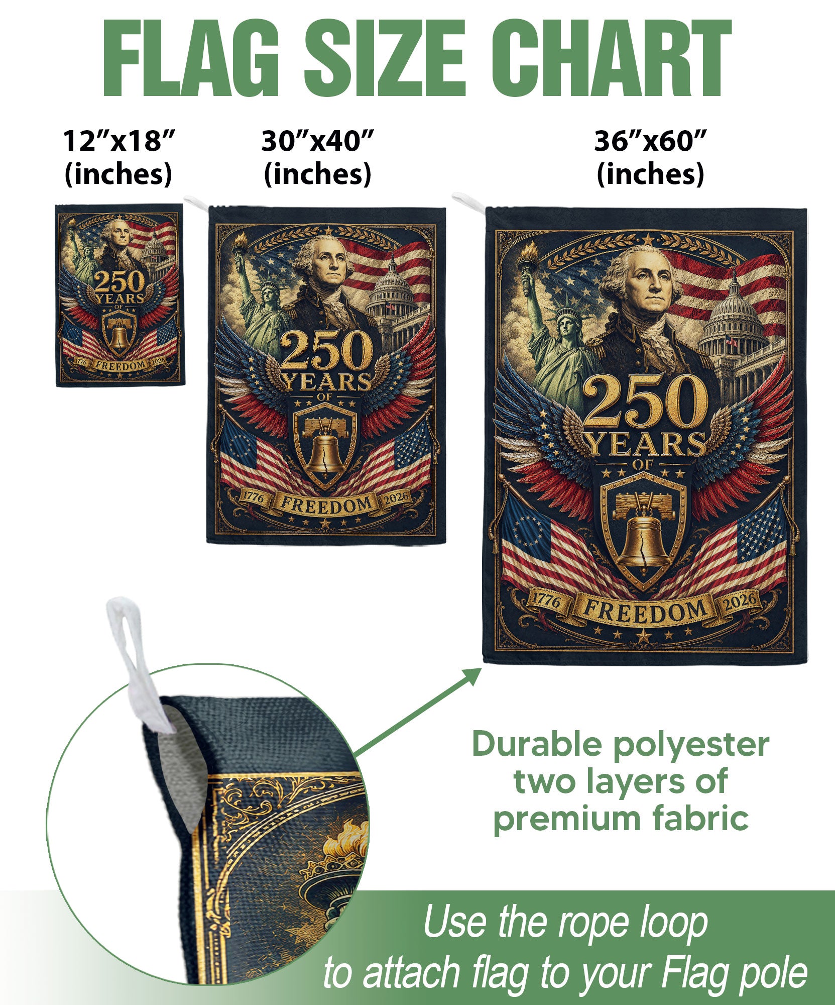 USA 250th Anniversary House Flag 1776-2026 Patriotic George Washington Liberty Icons Banner