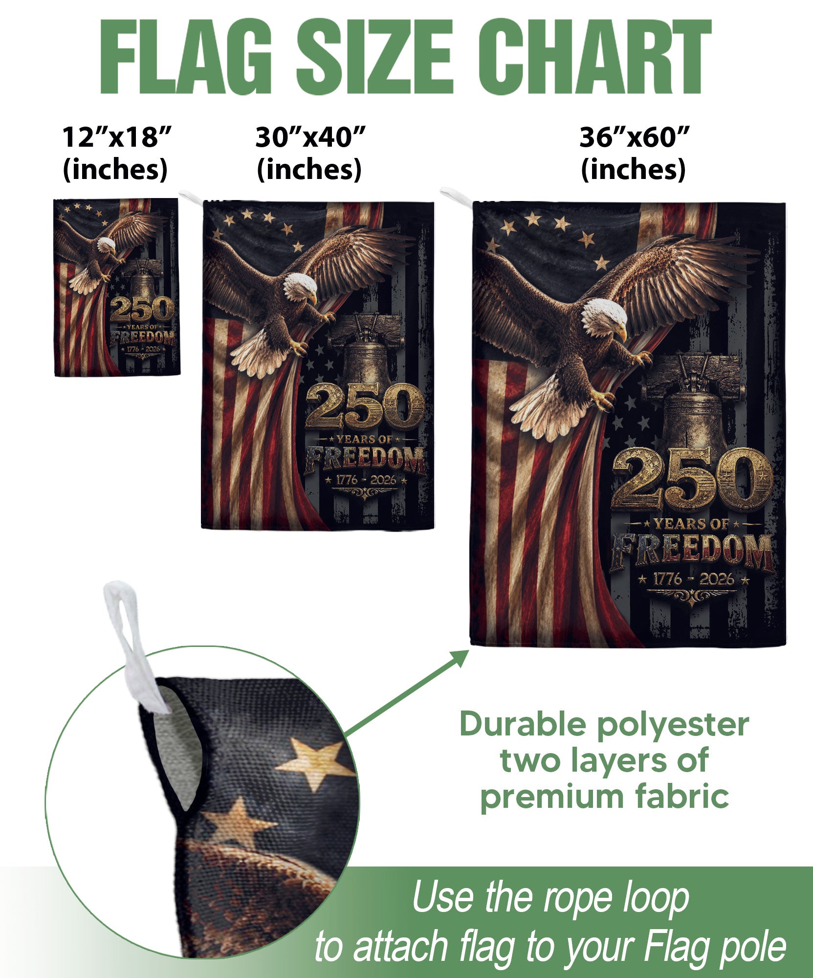 250 Years of Freedom 1776-2026 House Flag American Patriotic Eagle Garden Banner Decor