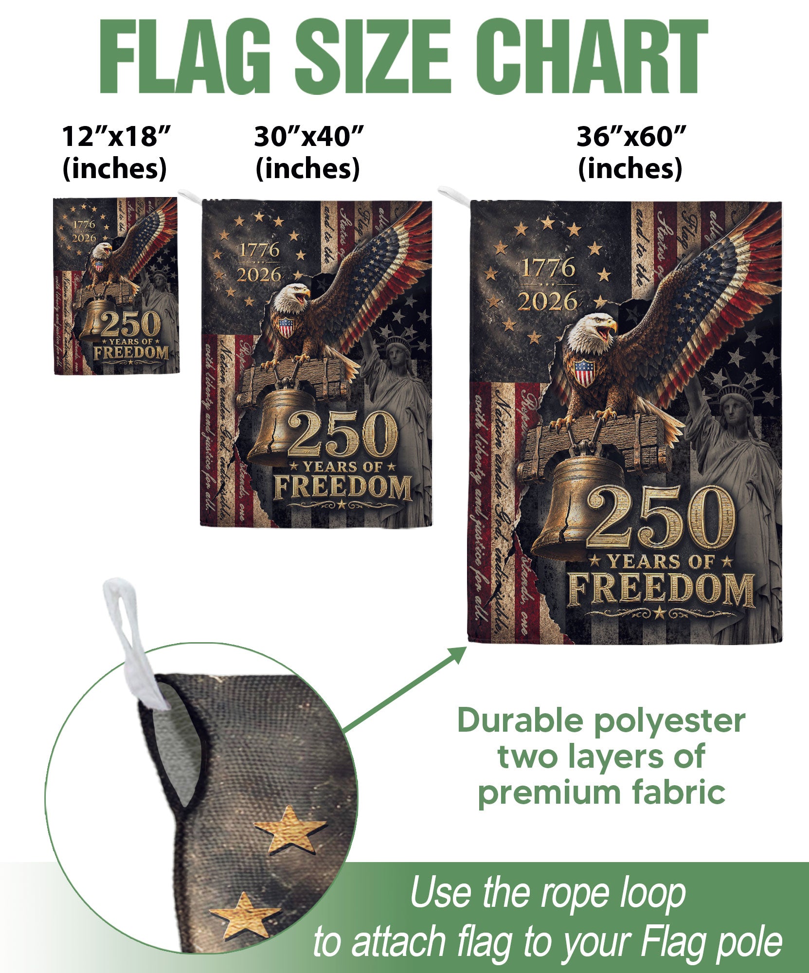 250 Years of Freedom 1776-2026 Garden Flag American Statue of Liberty Eagle Banner