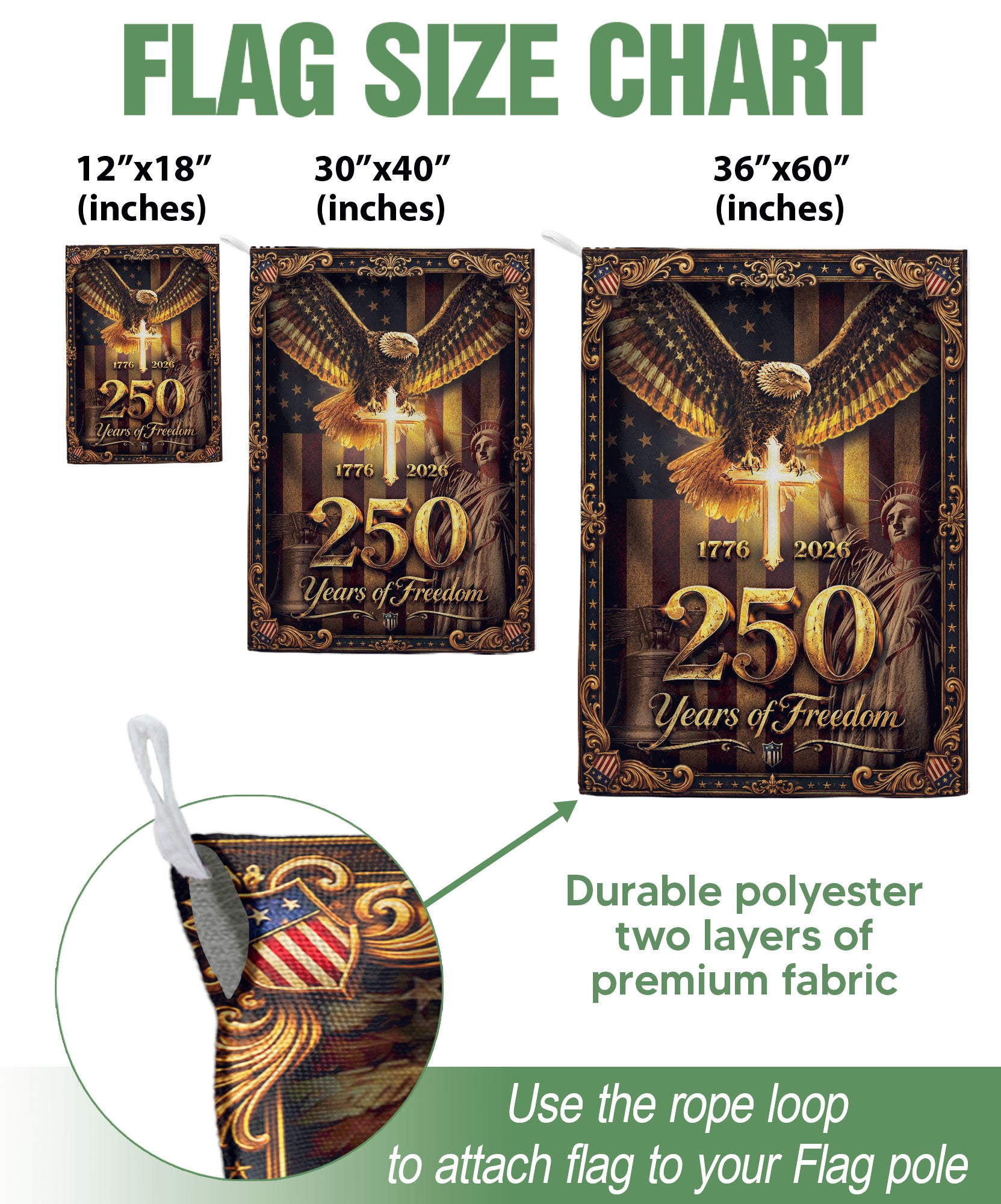 Garden Flag 1776-2026 Christian Cross Eagle Statue of Liberty 250 Years House Banner