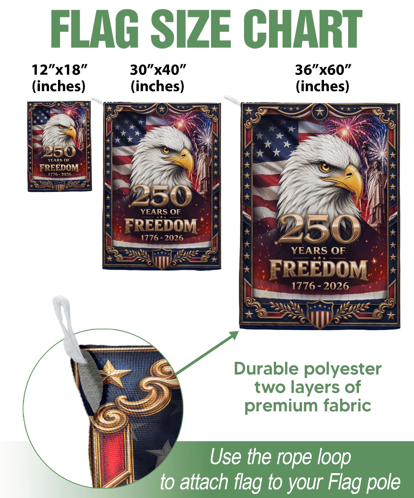 Patriotic House Flag 1776-2026 Bald Eagle Freedom USA Banner Decor
