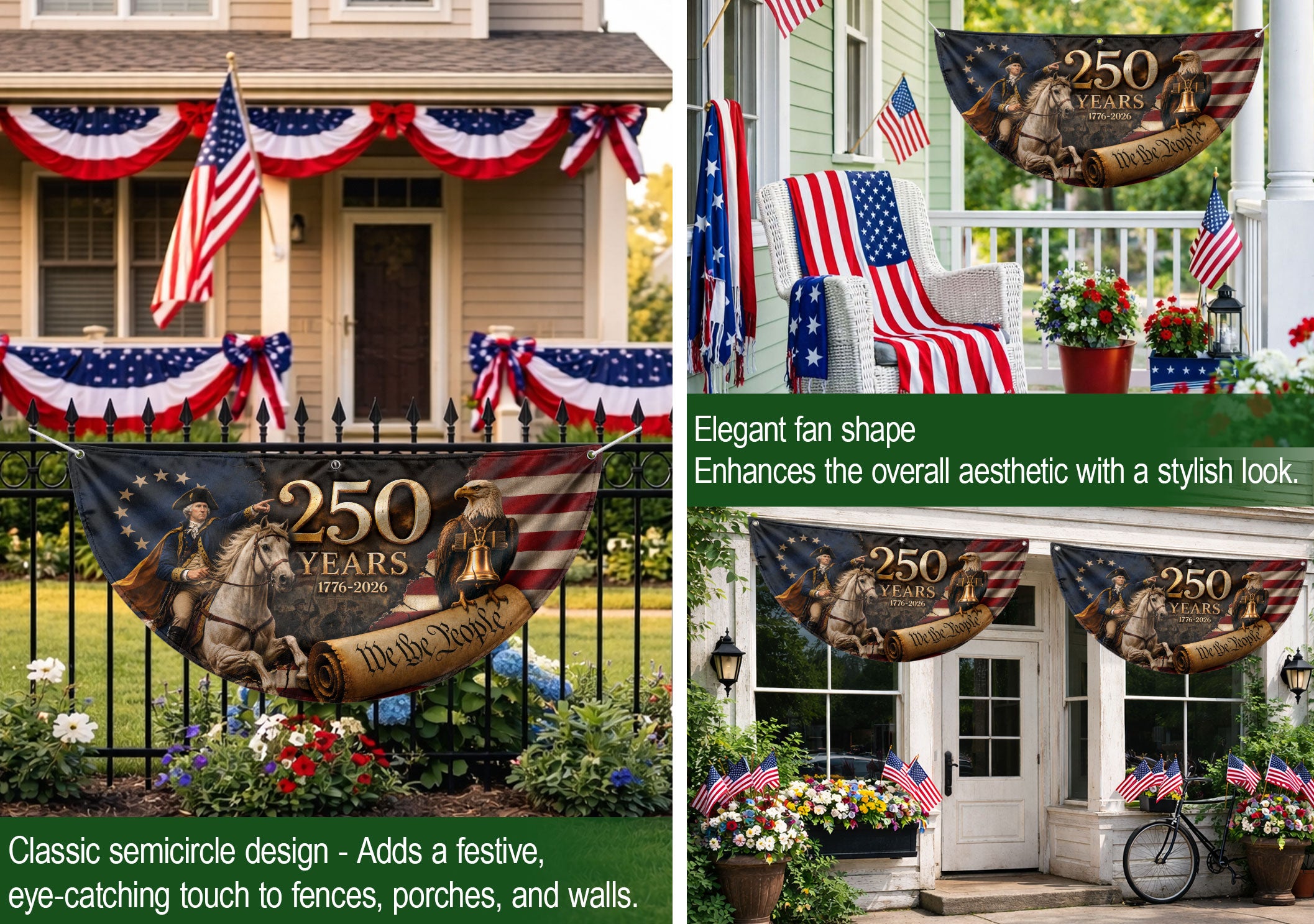 250th Anniversary US Fence Flag 1776-2026 Patriotic George Washington Outdoor Banner