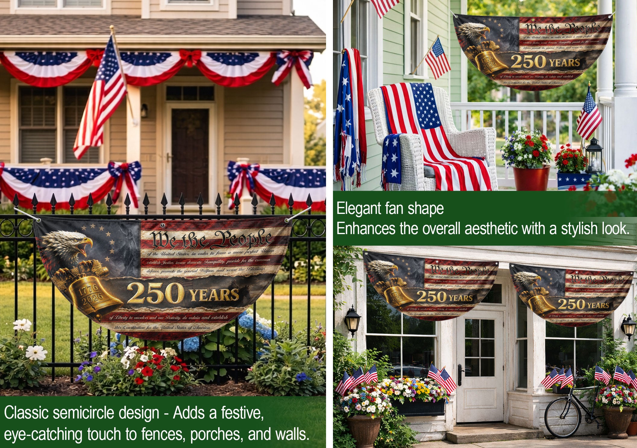 250th Anniversary US Fence Flag 1776-2026 Patriotic We The People Outdoor Banner
