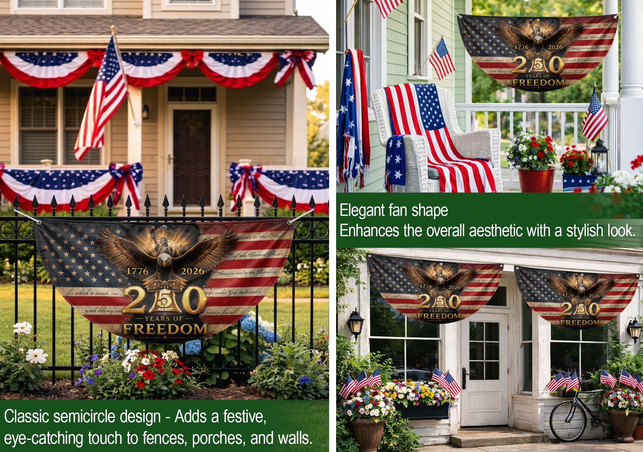 250th Anniversary US Fence Flag 1776-2026 Patriotic Statue of Liberty Outdoor Banner