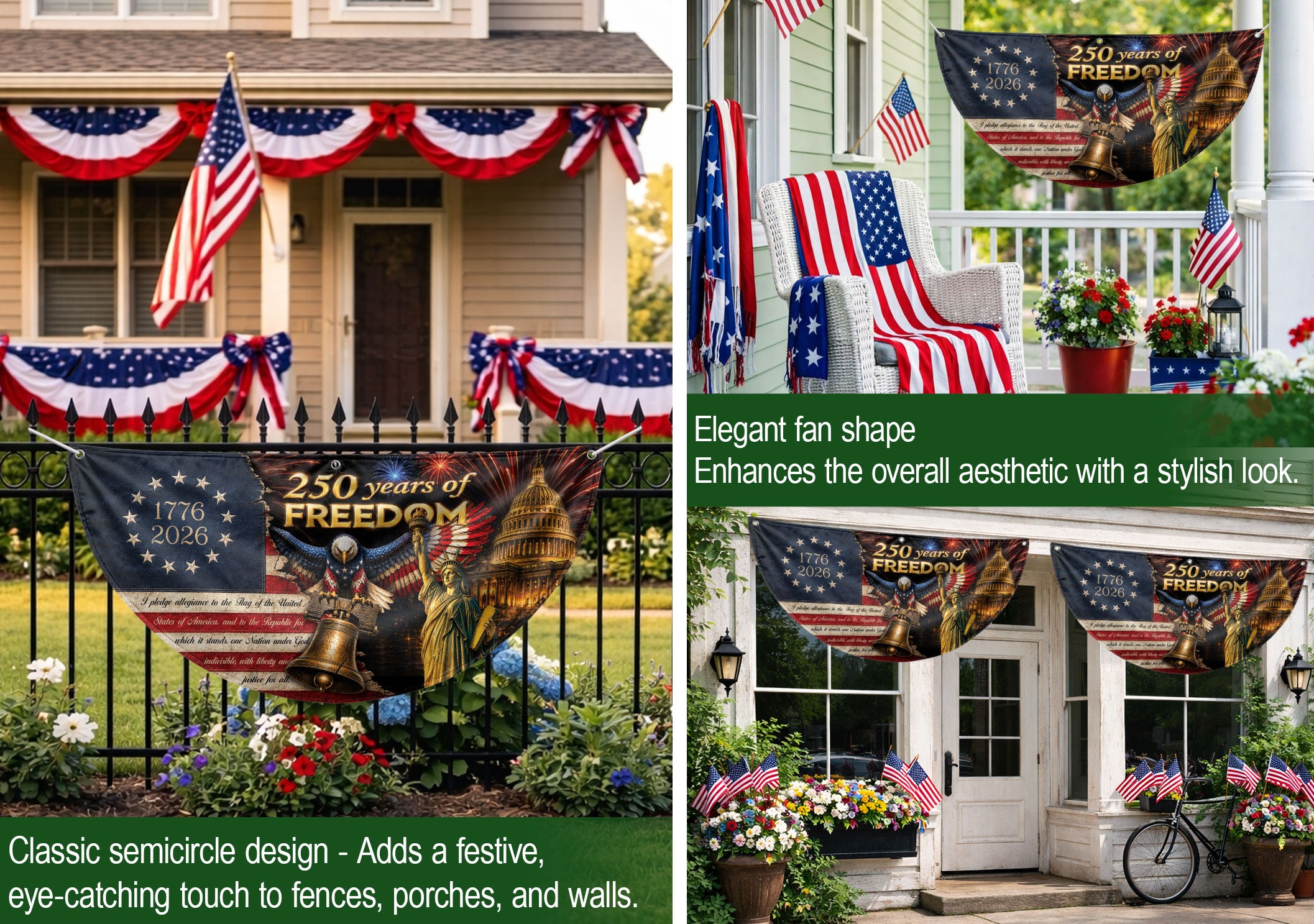 250th Anniversary US Fence Flag 1776-2026 Patriotic US Capitol Statue of Liberty Banner
