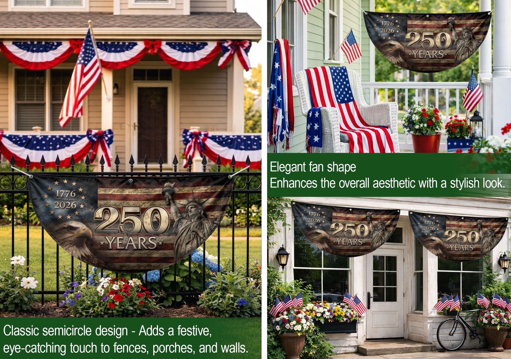 Fence Flag 250 Years Patriotic Banner | 1776-2026 Statue of Liberty Outdoor Decor