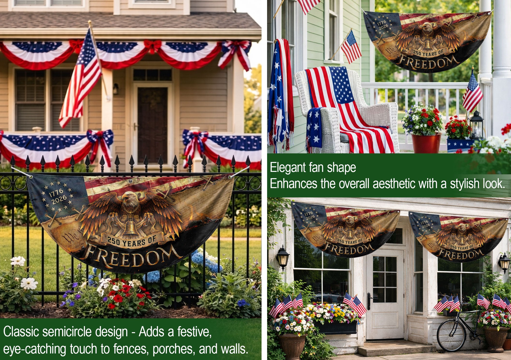 250th Anniversary US Fence Flag 1776-2026 Patriotic Eagle Outdoor Bunting Banner