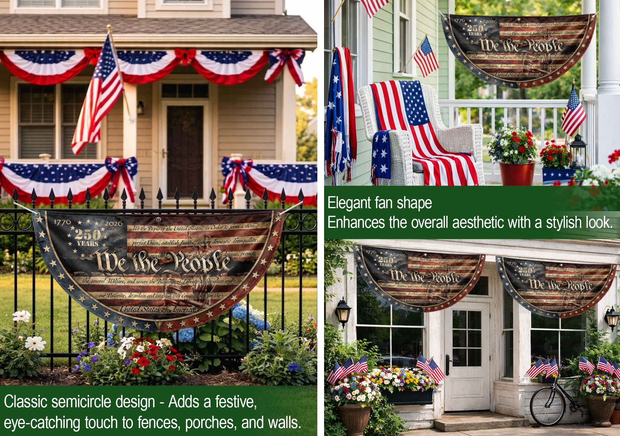 1776-2026 We The People Fence Flag 250 Years US Constitution Patriotic Pleated Bunting