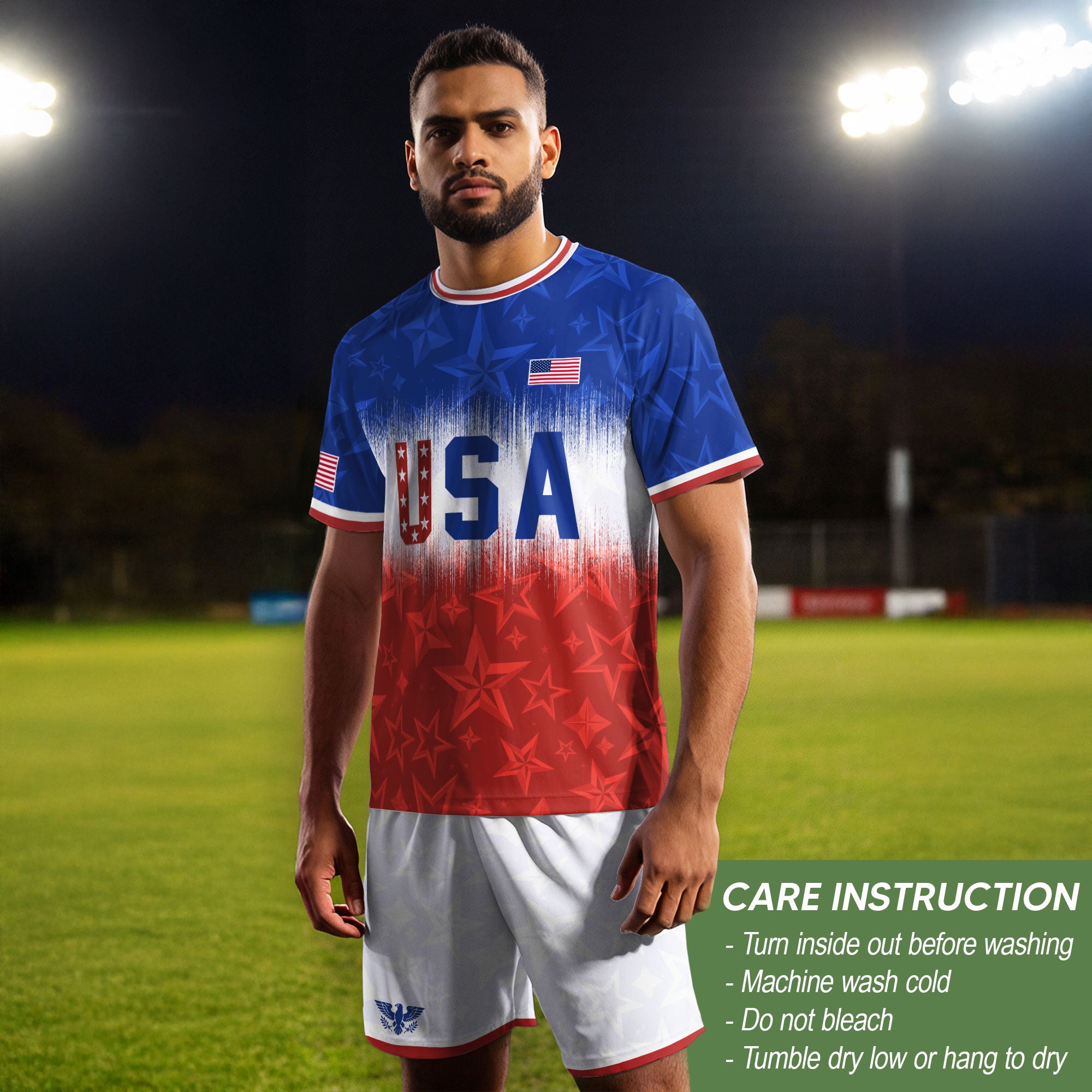 Navy Orange USA Soccer Jersey Patriotic Stars Stripes American Football Shirt Fan Apparel Tee