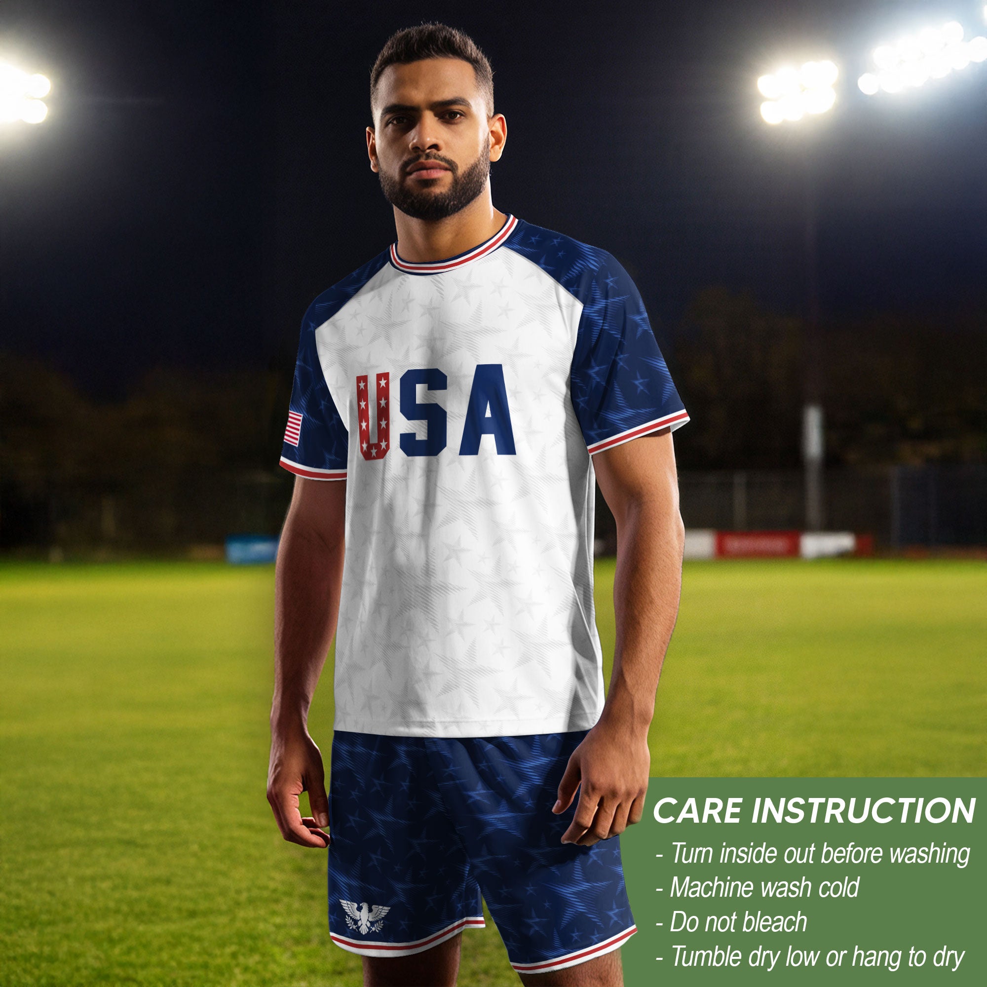 White USA Soccer Jersey Raglan American Flag Shirt Patriotic Eagle Crest Soccer Fan Tee