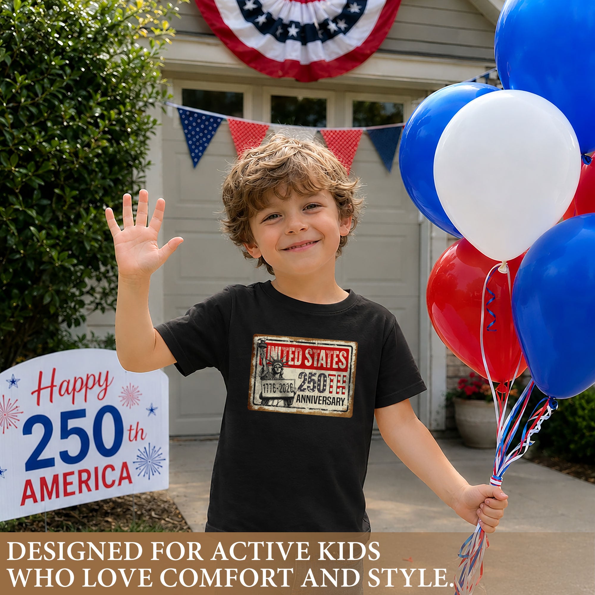 Kids United States 250th Anniversary T-Shirt 1776–2026 Patriotic Freedom Youth Tee