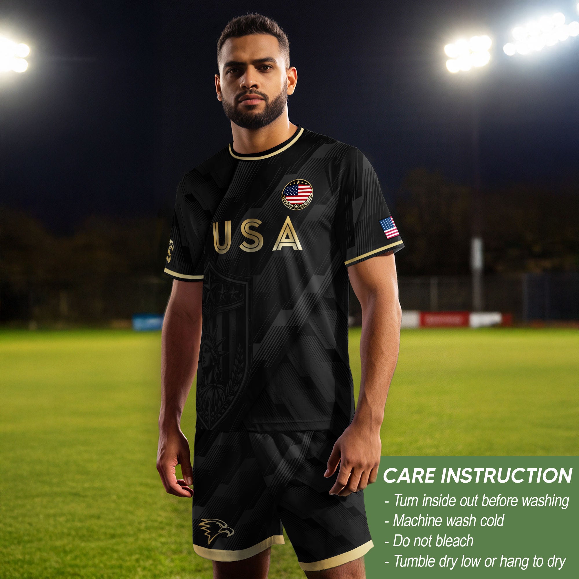 Black Adult Soccer Jersey Gold Style Iconic USA Eagle Graphic Team Training Shirt