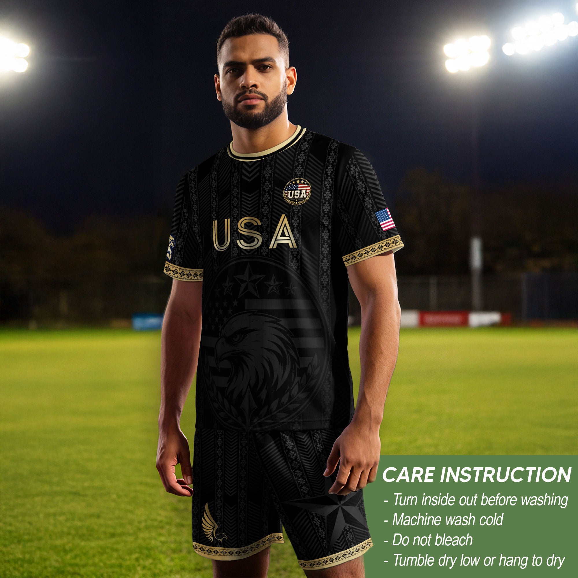 Elite Black Adult Soccer Jersey Edition Eagle Emblem Patriotic Athletic Sport Top