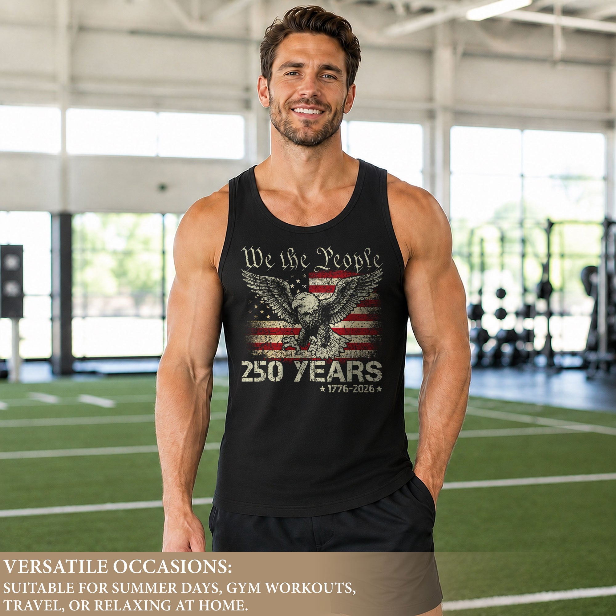 USA 1776-2026 Mens Tank Top Patriotic 250 Years We The People Eagle American Flag