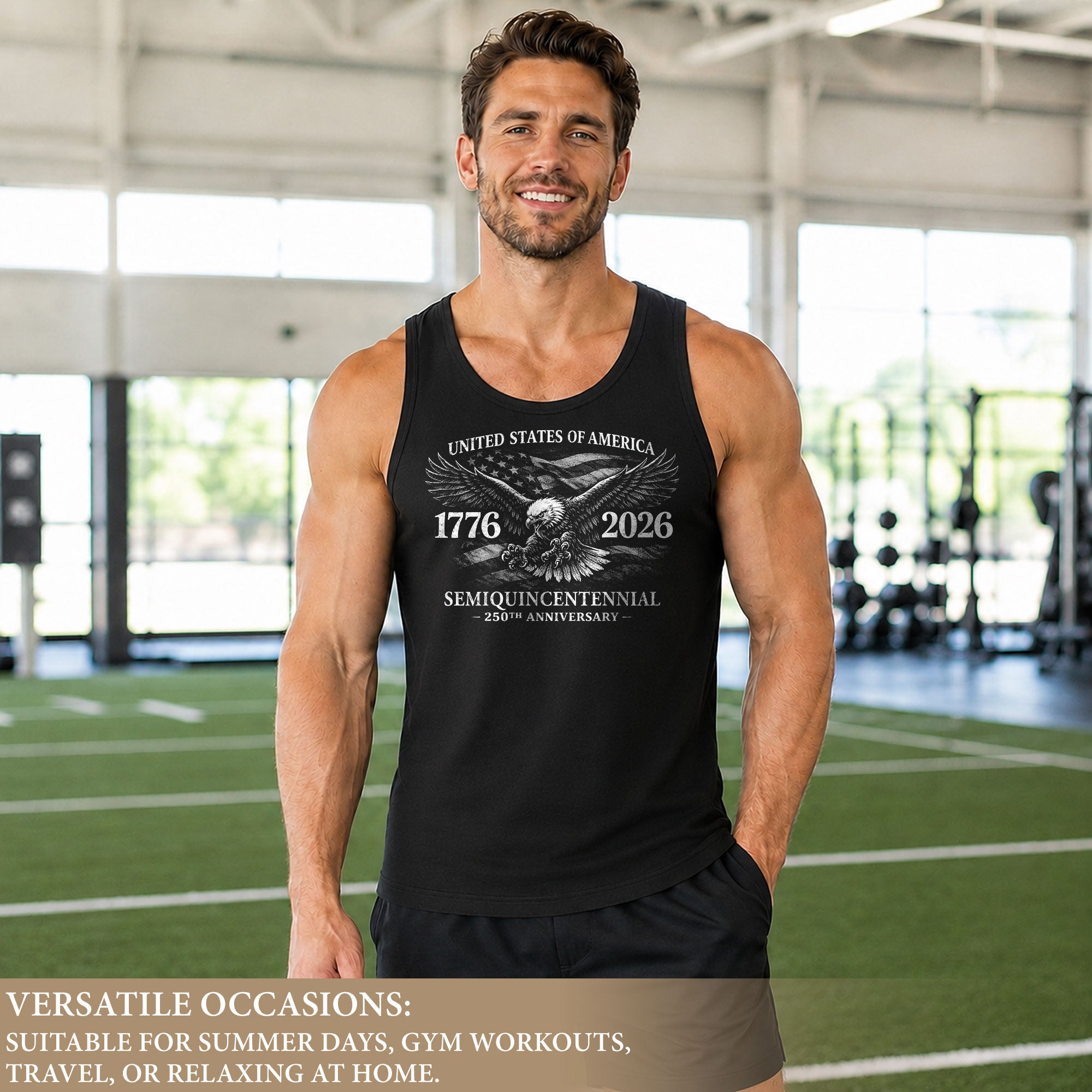 Independence 1776-2026 Mens Tank Top Patriotic 250th Anniversary Flag Tee
