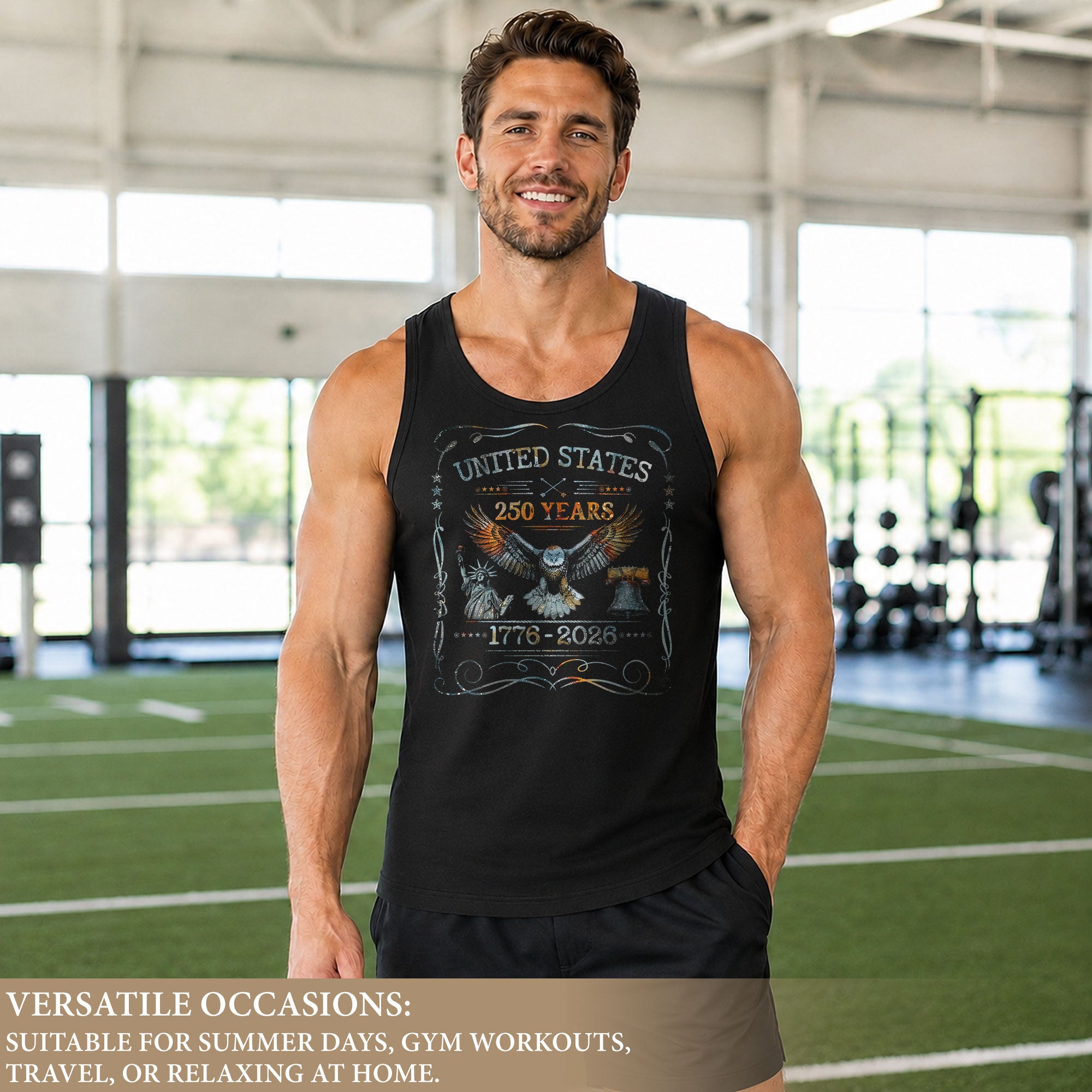 USA 1776-2026 Mens Tank Top Patriotic 250 Years Vintage Ornate Frame Eagle