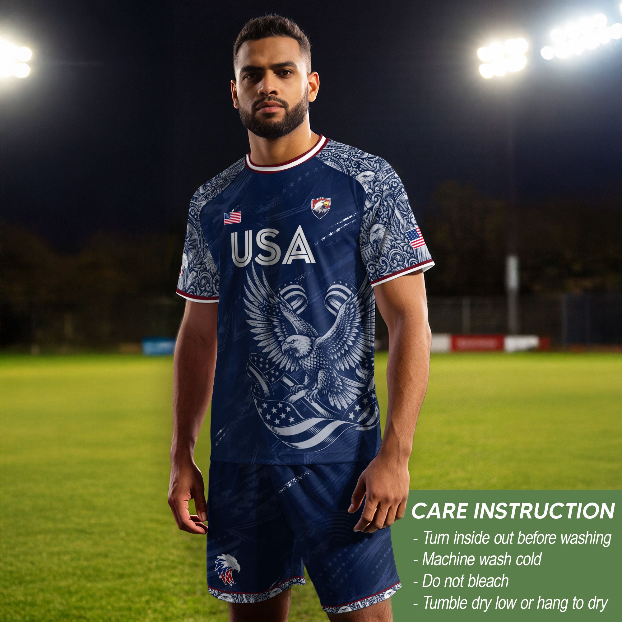Patriotic Landmark Print USA Soccer Jersey Adult Navy United States Fan Shirt Men