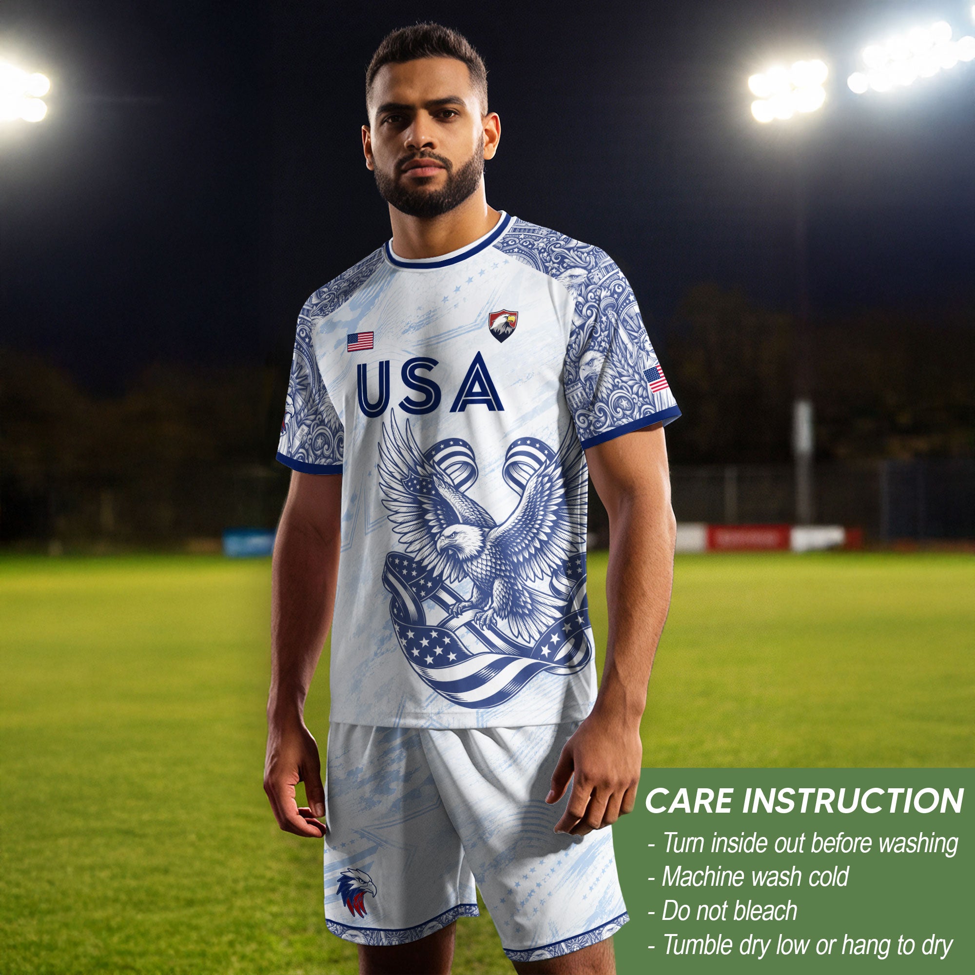 Athletic White Blue USA Soccer Jersey Adult Patriotic Eagle United States Team Shirt