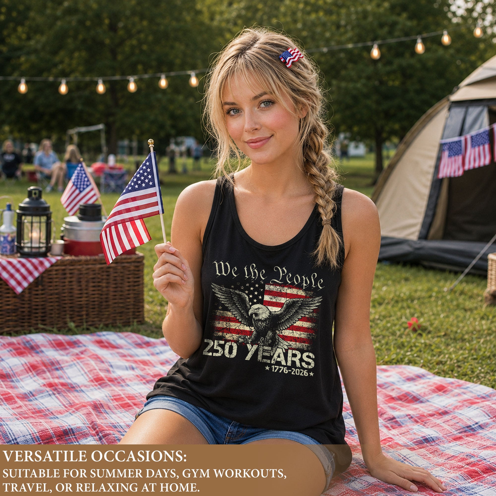 We the People 250 Years Tank Top Women Eagle Patriotic US Flag Historic 1776-2026 Shirt
