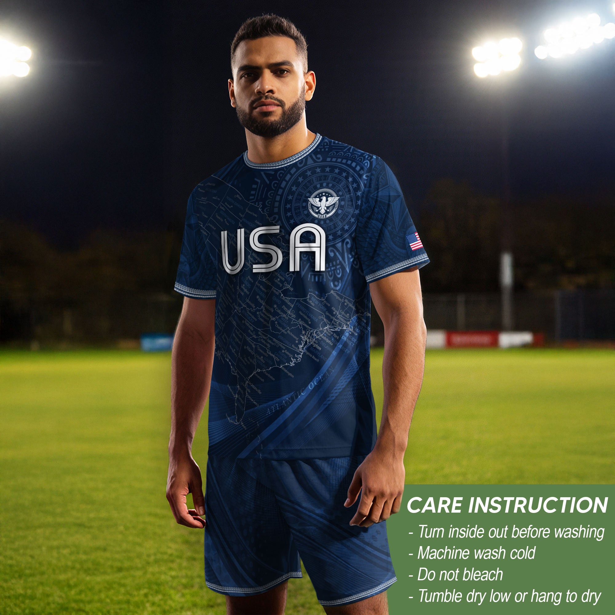 USA Soccer Jersey Vintage Navy US Map American Flag Shirt Patriotic Eagle Soccer Fan Tee