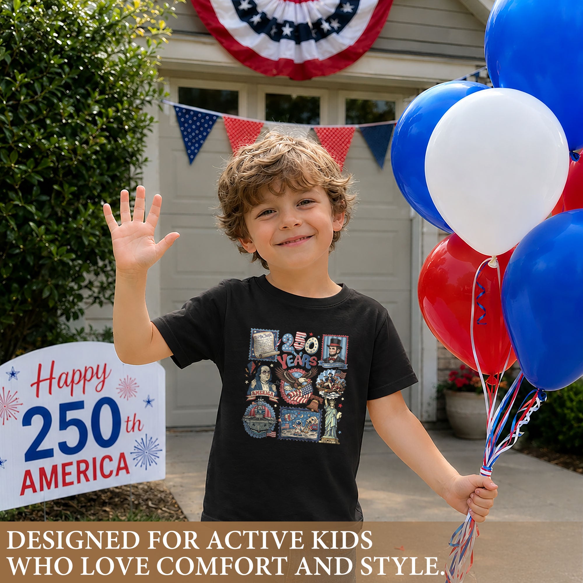 Kids Shirt 1776-2026 250th Anniversary Patriotic United States History Educational Tee