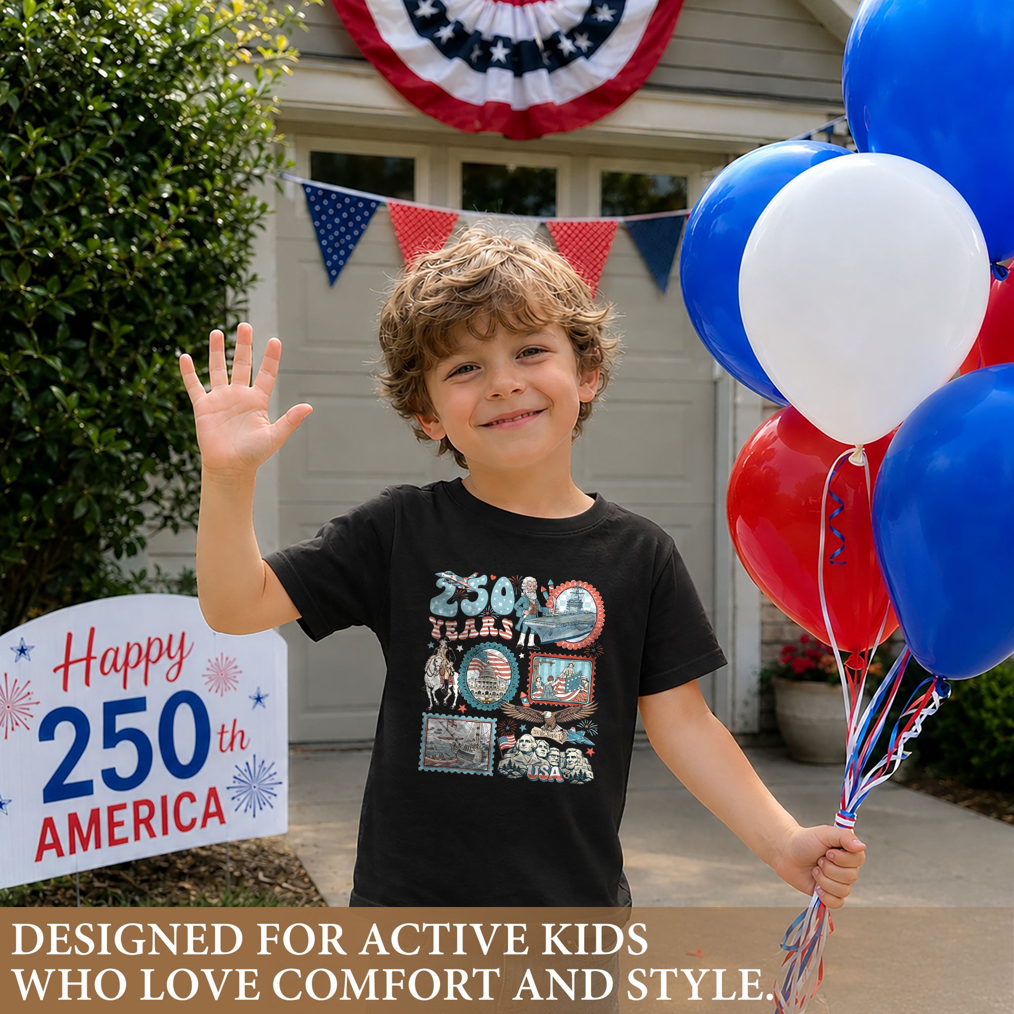 Kids T Shirt 1776-2026 Patriotic 250 Years History Mount Rushmore Independence Day Tee