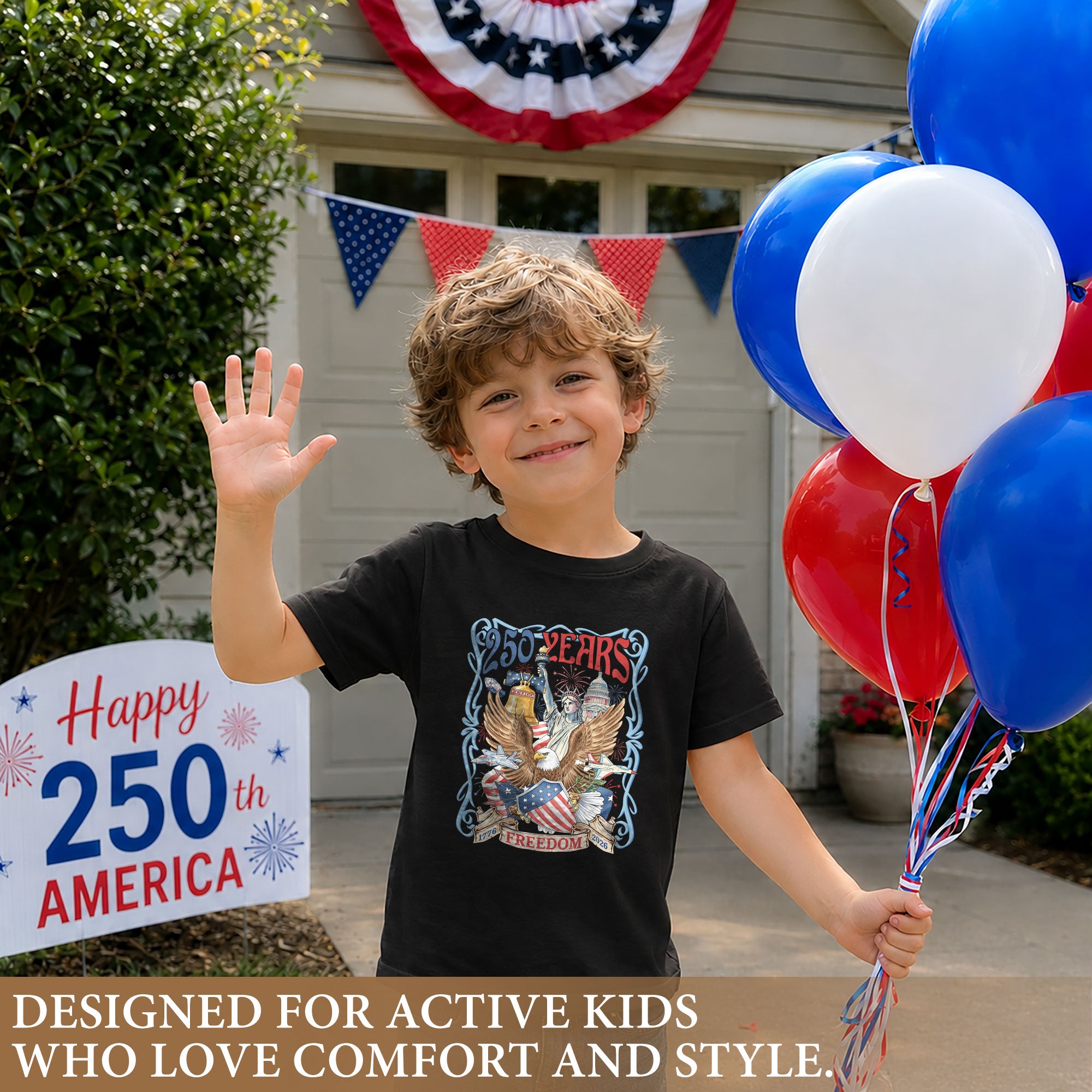 Kids T Shirt 1776-2026 Patriotic 250 Years Freedom Eagle Shield Independence Day Tee