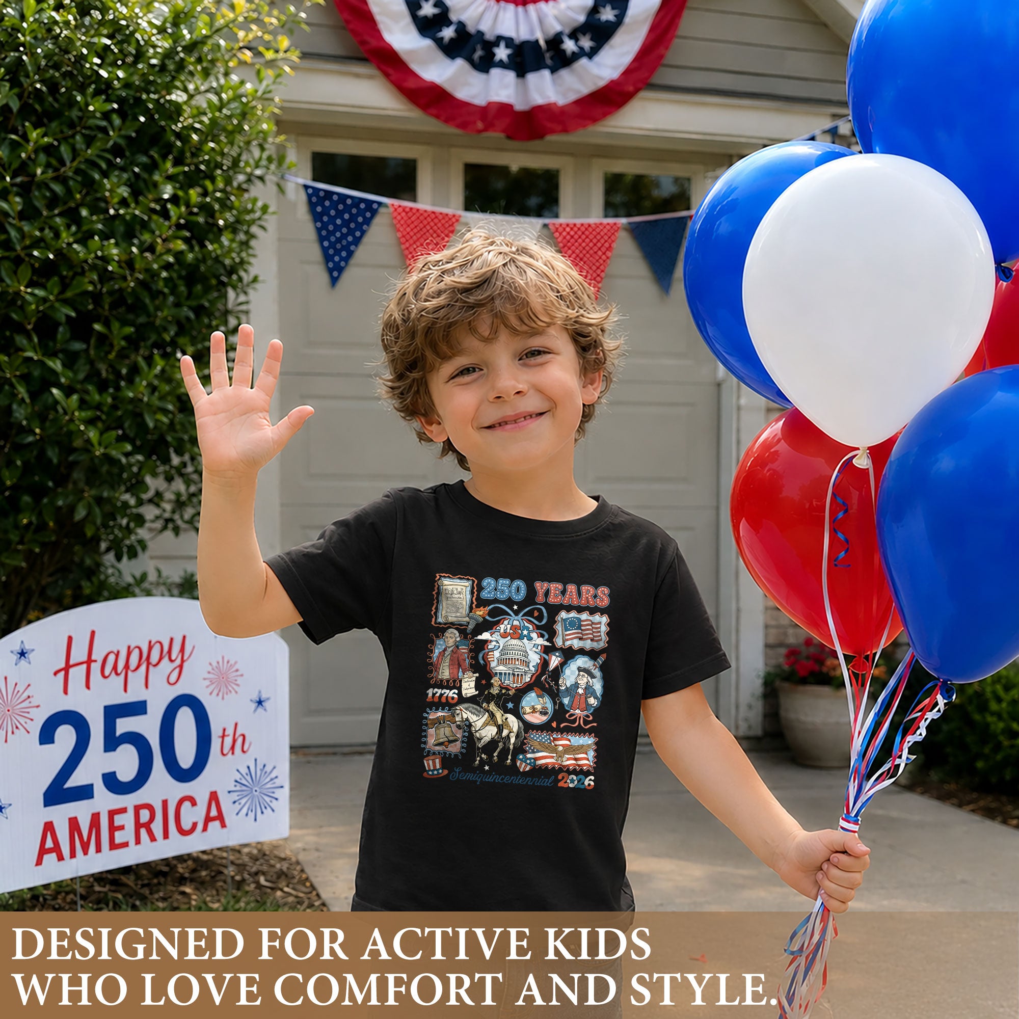 Kids T Shirt Patriotic 1776-2026 250 Years History US Capitol Independence Day Tee