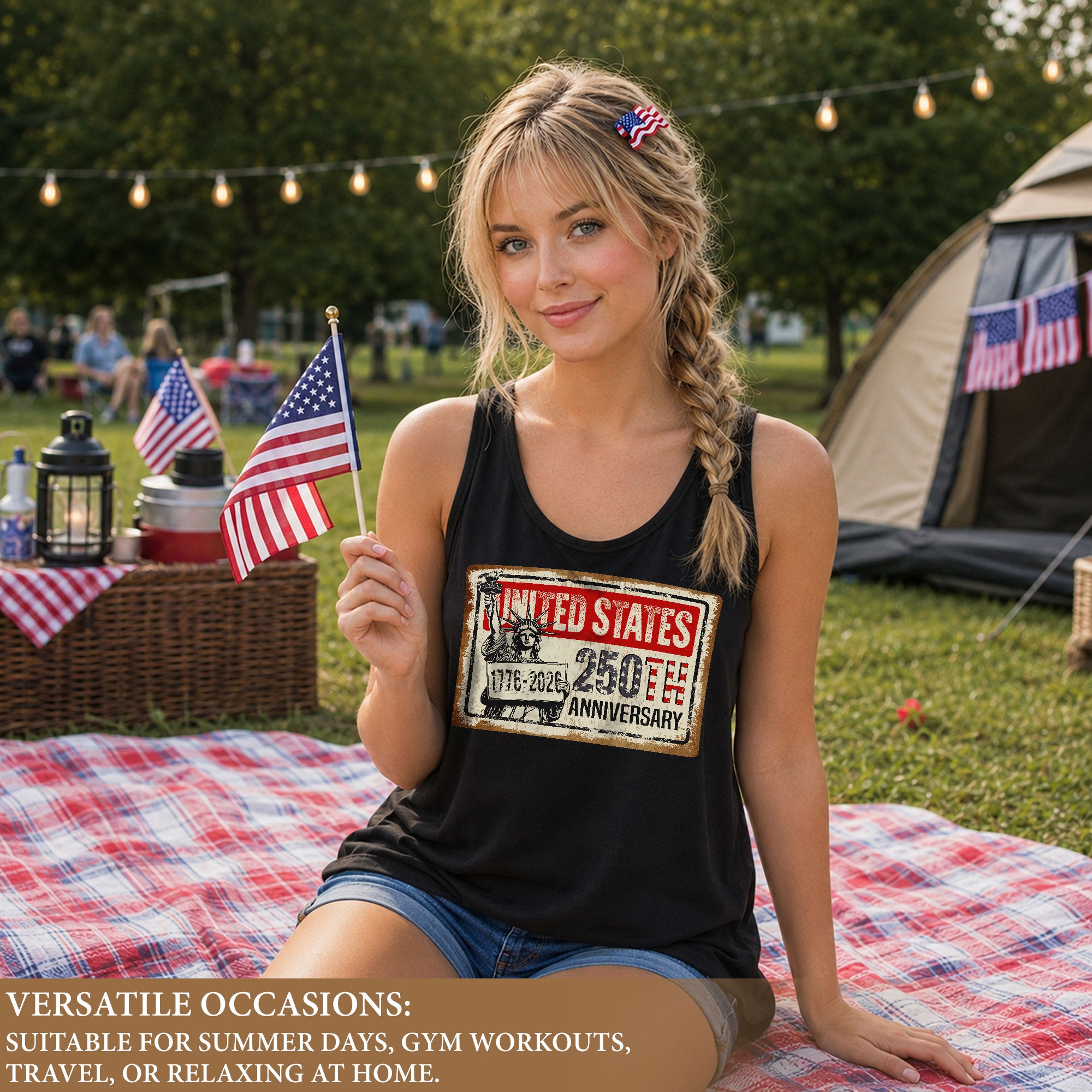 United States 250th Anniversary Tank Top Women Vintage Liberty Sign Patriotic Shirt