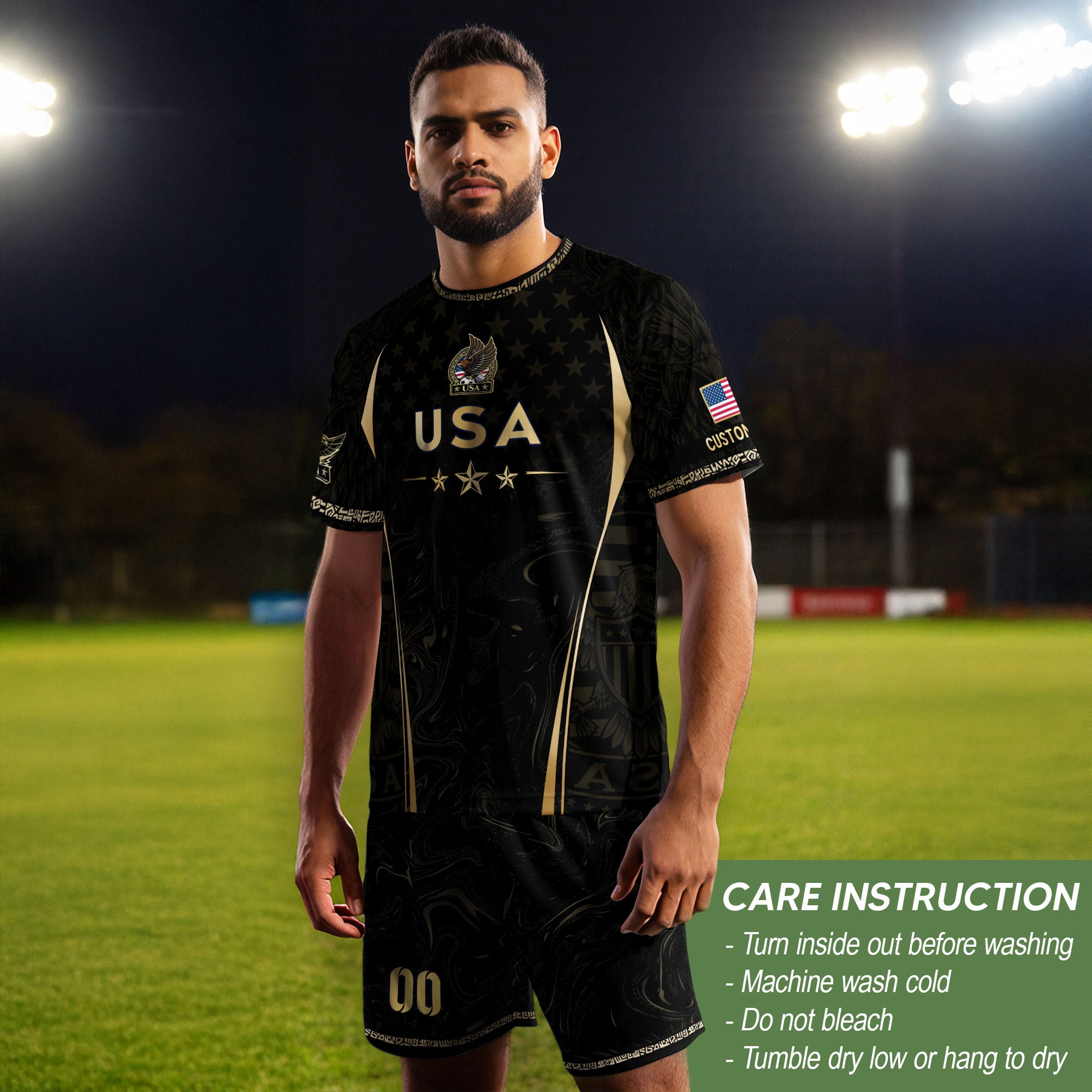 Men Sport T Shirt Outfits Personalized Custom Name USA Metallic Stars Soccer Jersey