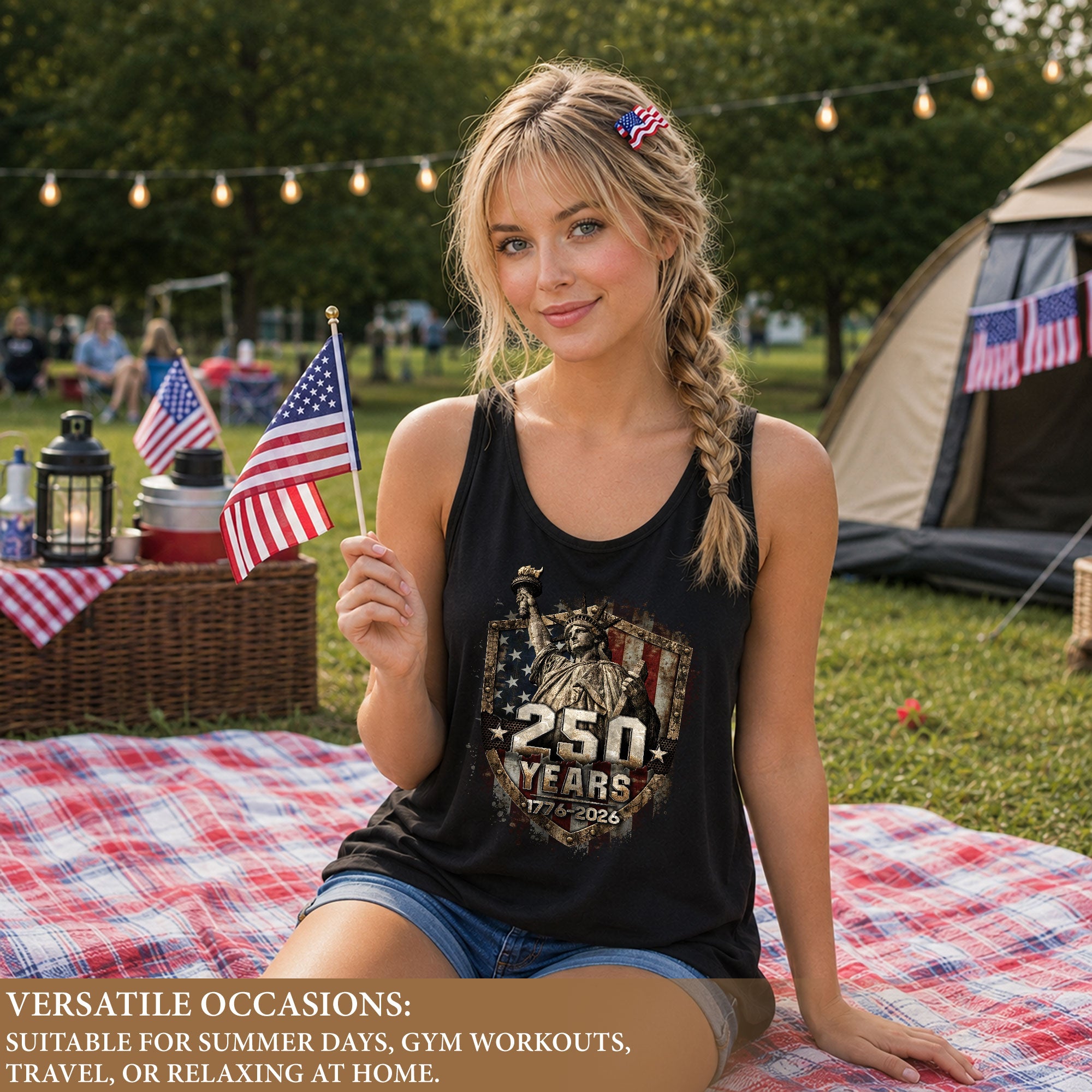 Statue of Liberty 250 Years Tank Top | Patriotic 1776-2026 Shield Women Shirt