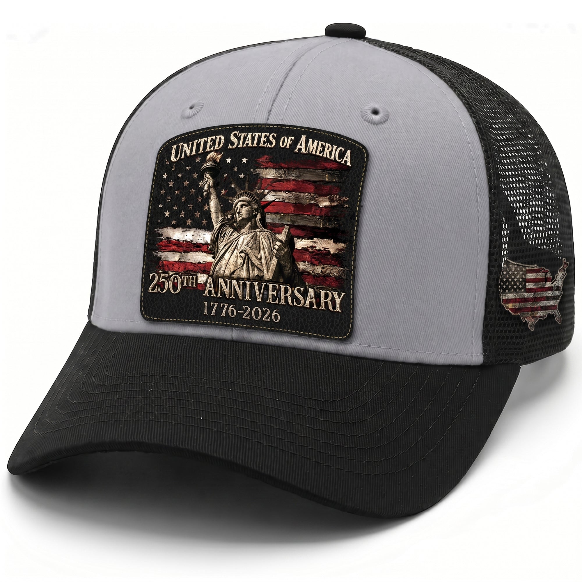 United States 1776-2026 Leather Patch Cap Patriotic Statue of Liberty Mesh Hat