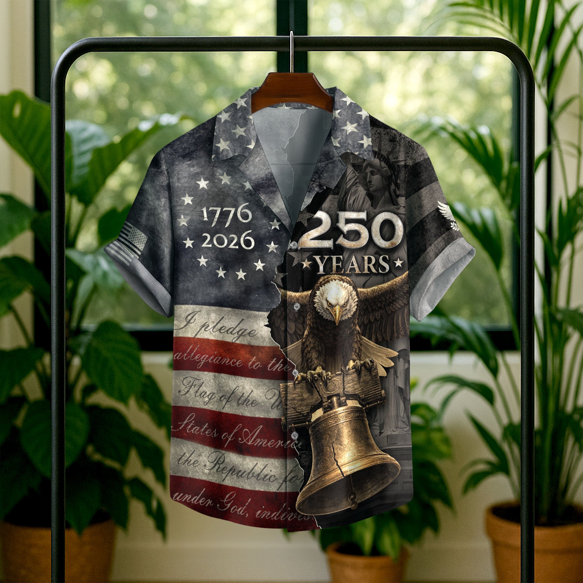 Hawaiian Shirt 250th Anniversary US Flag Pledge of Allegiance Vintage Eagle