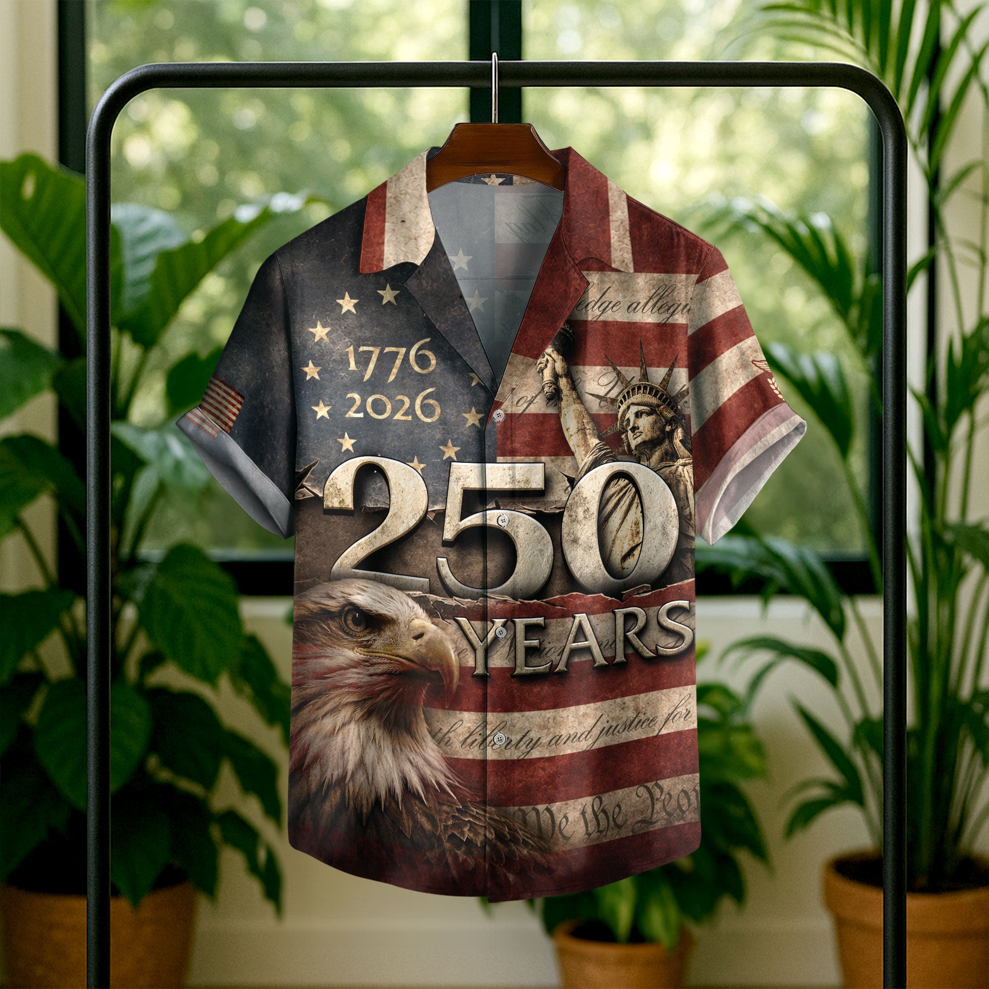 Hawaiian Shirt 250th Anniversary Vintage US Tattered Flag Patriotic Eagle