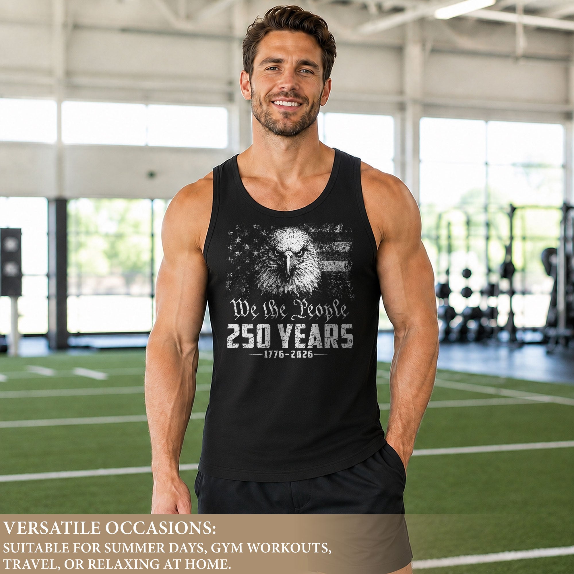 USA 1776-2026 Mens Tank Top Patriotic 250 Years Bald Eagle Vintage American Flag