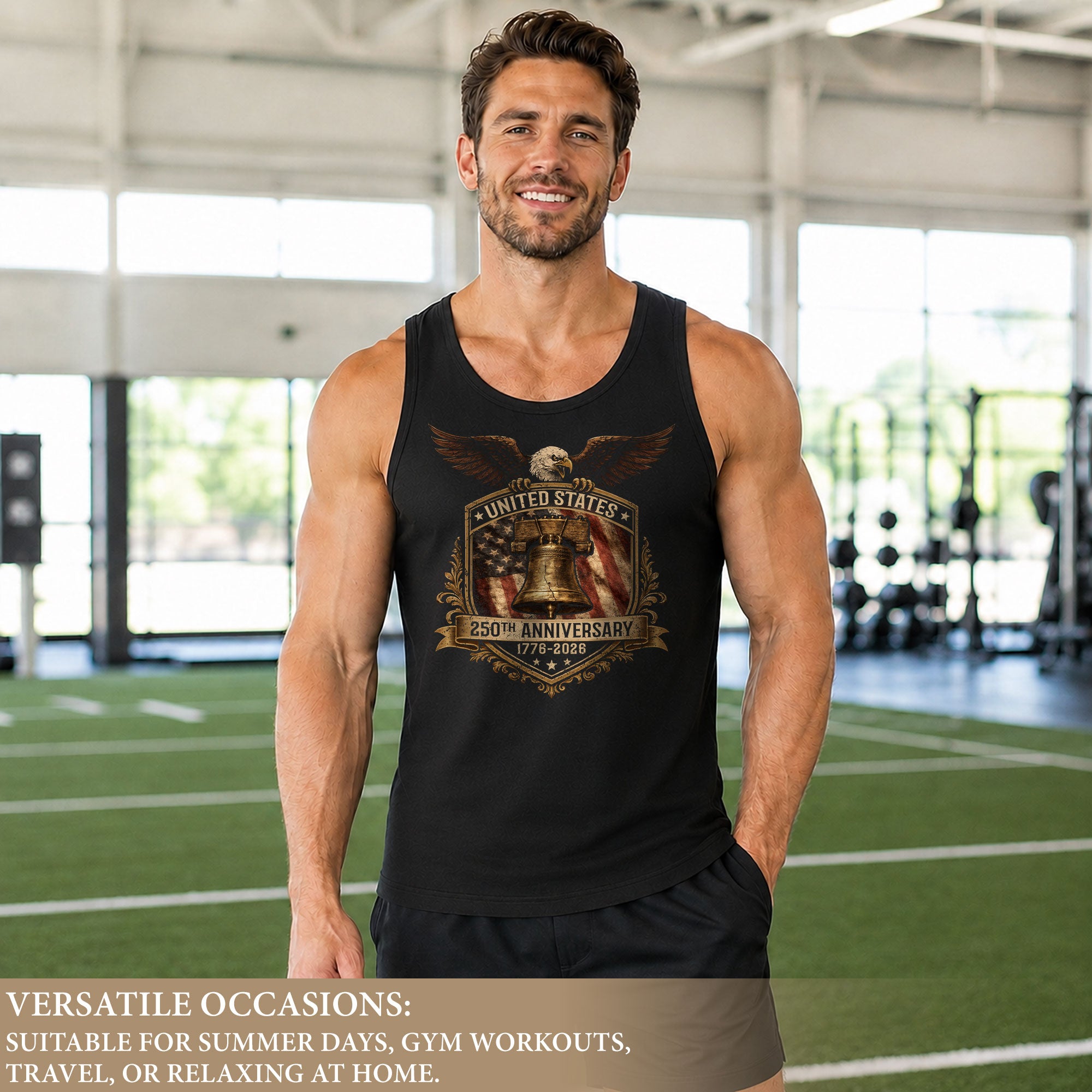 Independence 1776-2026 Mens Tank Top Patriotic 250 Years Eagle Golden Shield