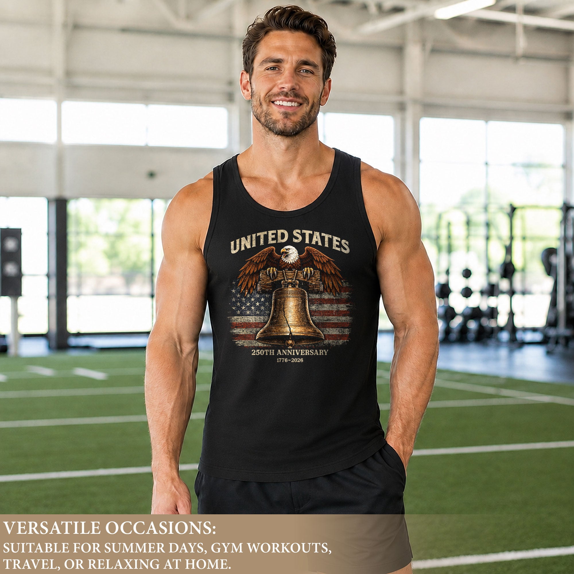 Tank Top Men Liberty Bell Bald Eagle 1776-2026 United States 250th Anniversary Patriotic Vest