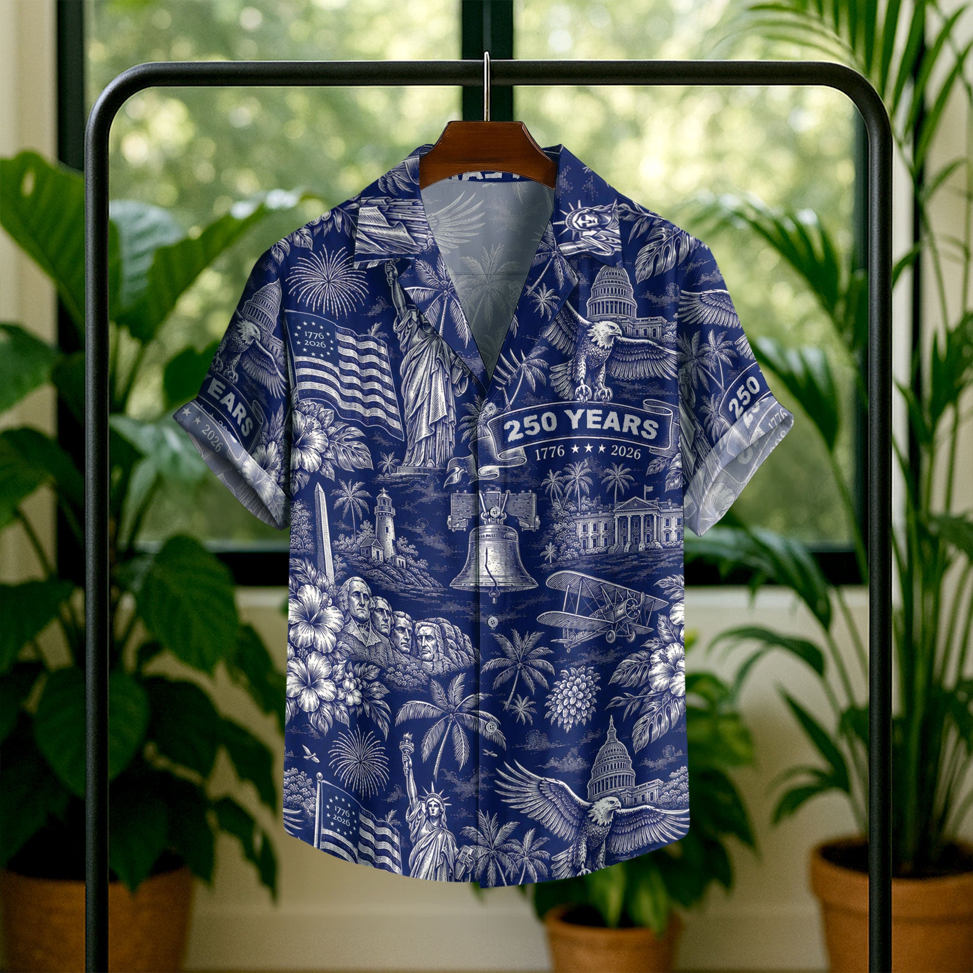 Hawaiian Shirt 250th Anniversary Vintage Patriotic Blue Toile All Over Print