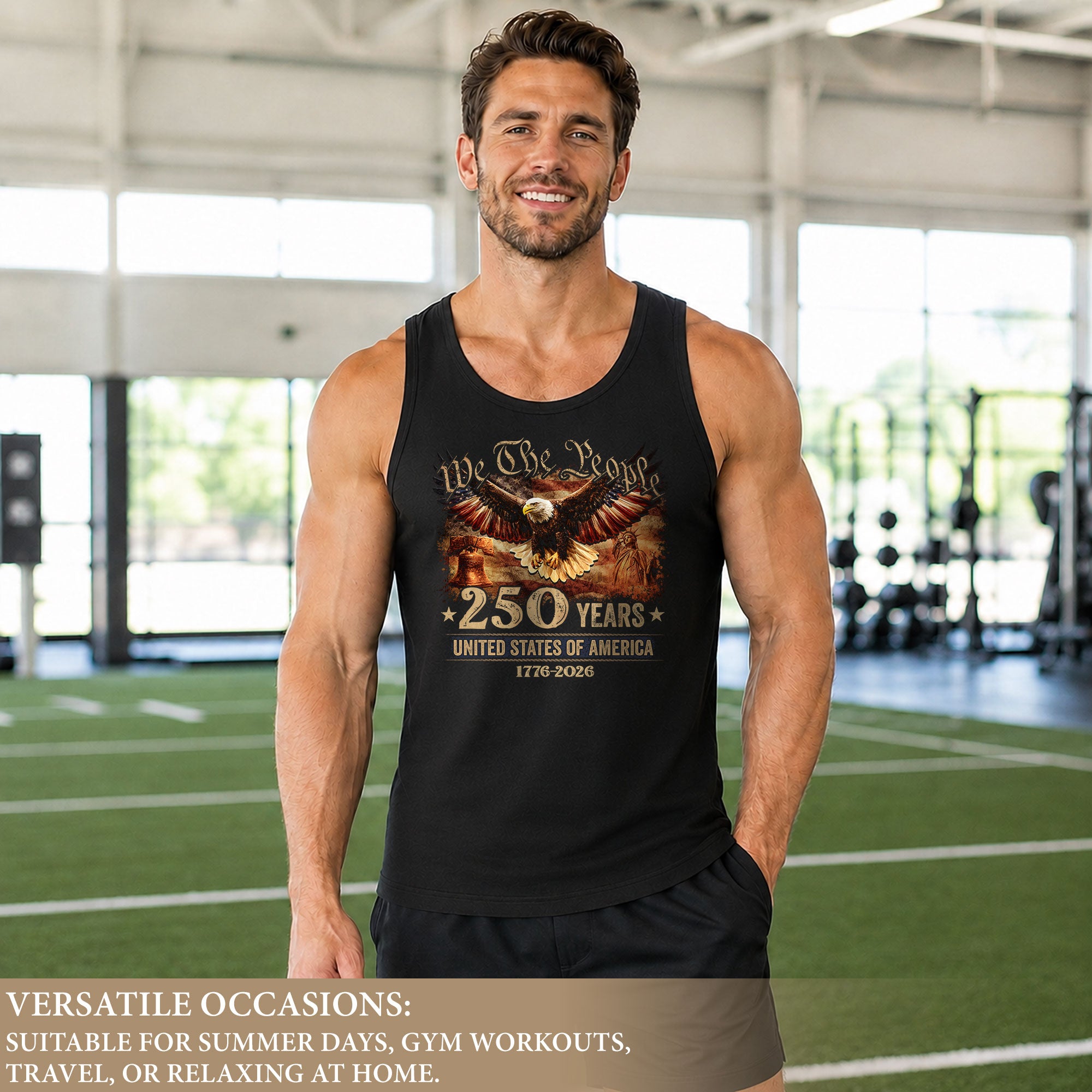 We The People Eagle Tank Top 1776-2026 Liberty Bell Patriotic Men Graphic Shirt
