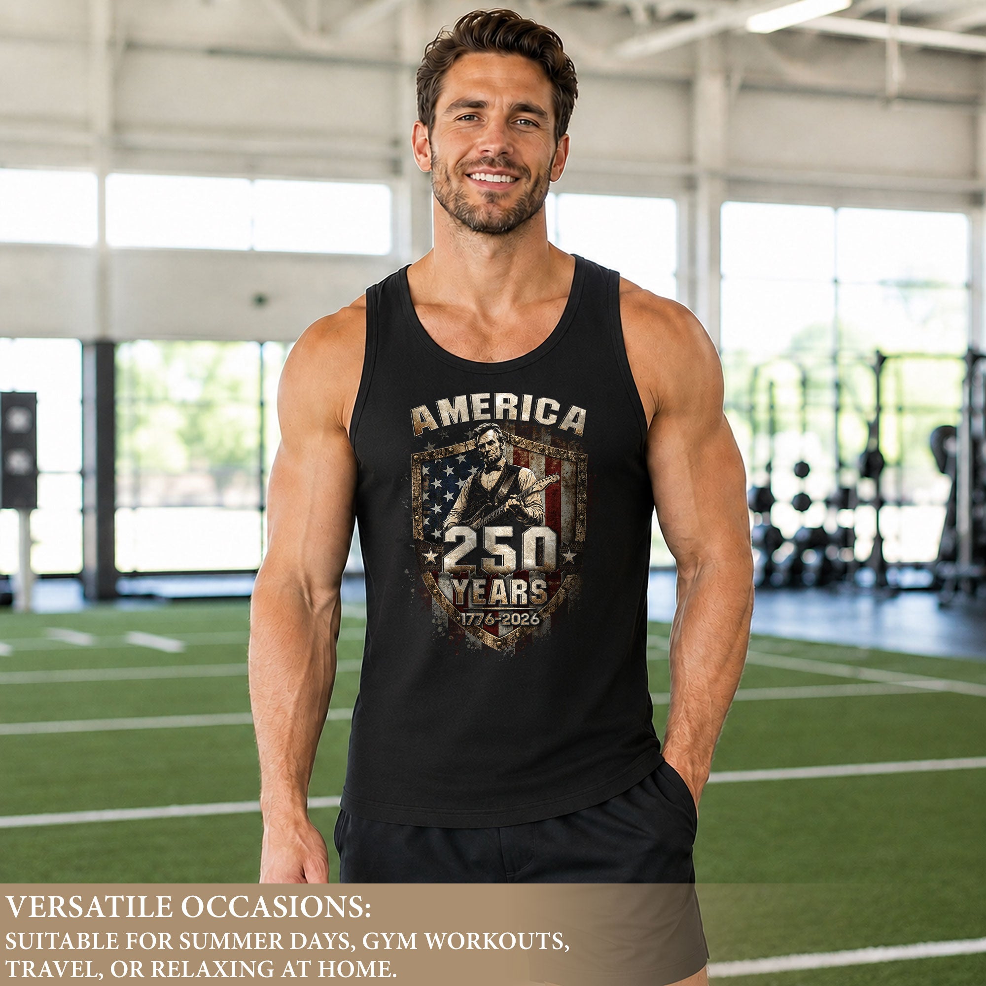 Rockstar Lincoln Shield Tank Top 1776-2026 Patriotic Grunge Men Graphic Sleeveless Shirt